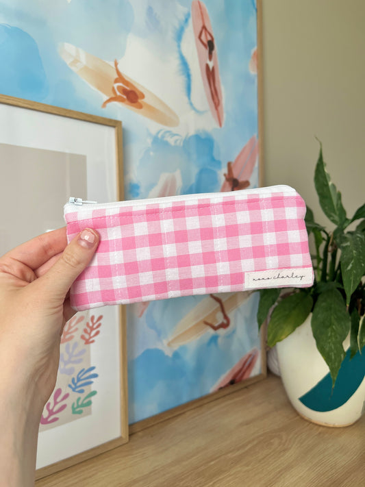 The Pink Gingham Pencil & Glasses Case