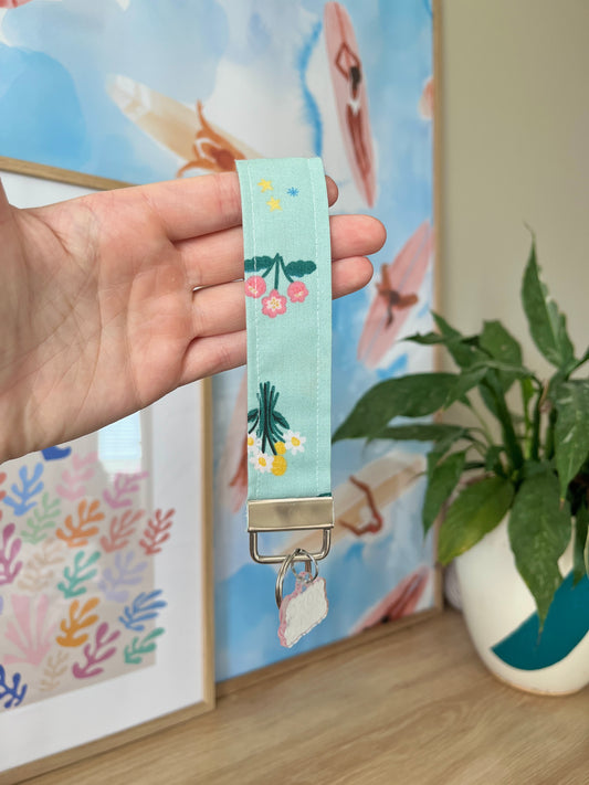 The Green Mushroom and Flower Keychain Wristlet