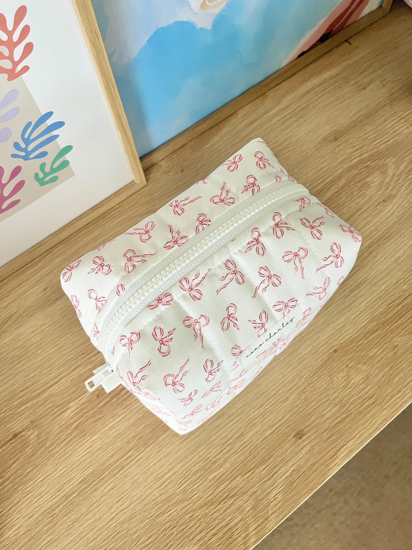 The Mini Pink Bows Quilted Makeup Bag