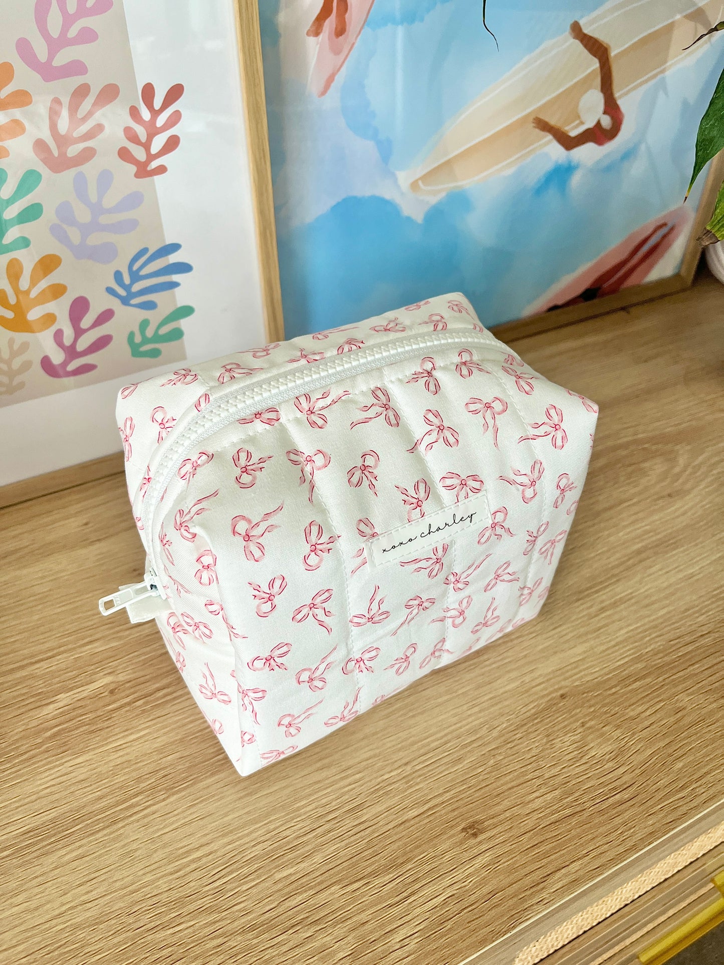The Mini Pink Bows Quilted Makeup Bag