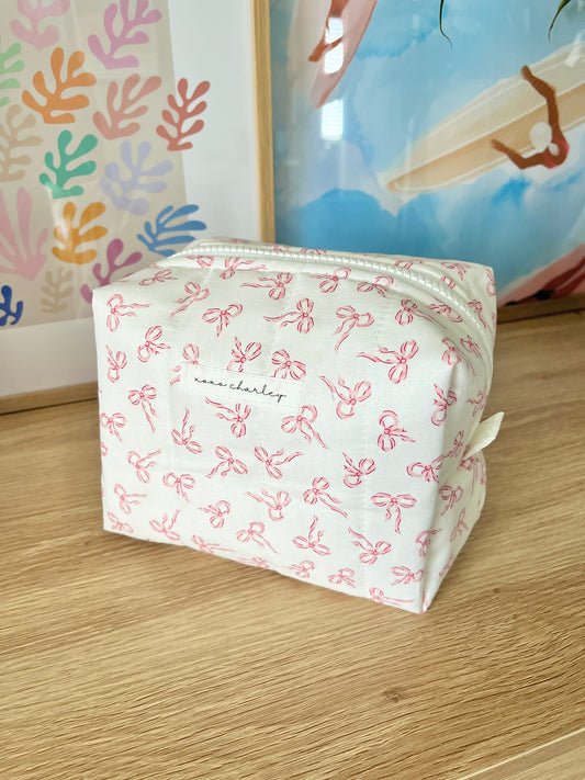 The Mini Pink Bows Quilted Makeup Bag