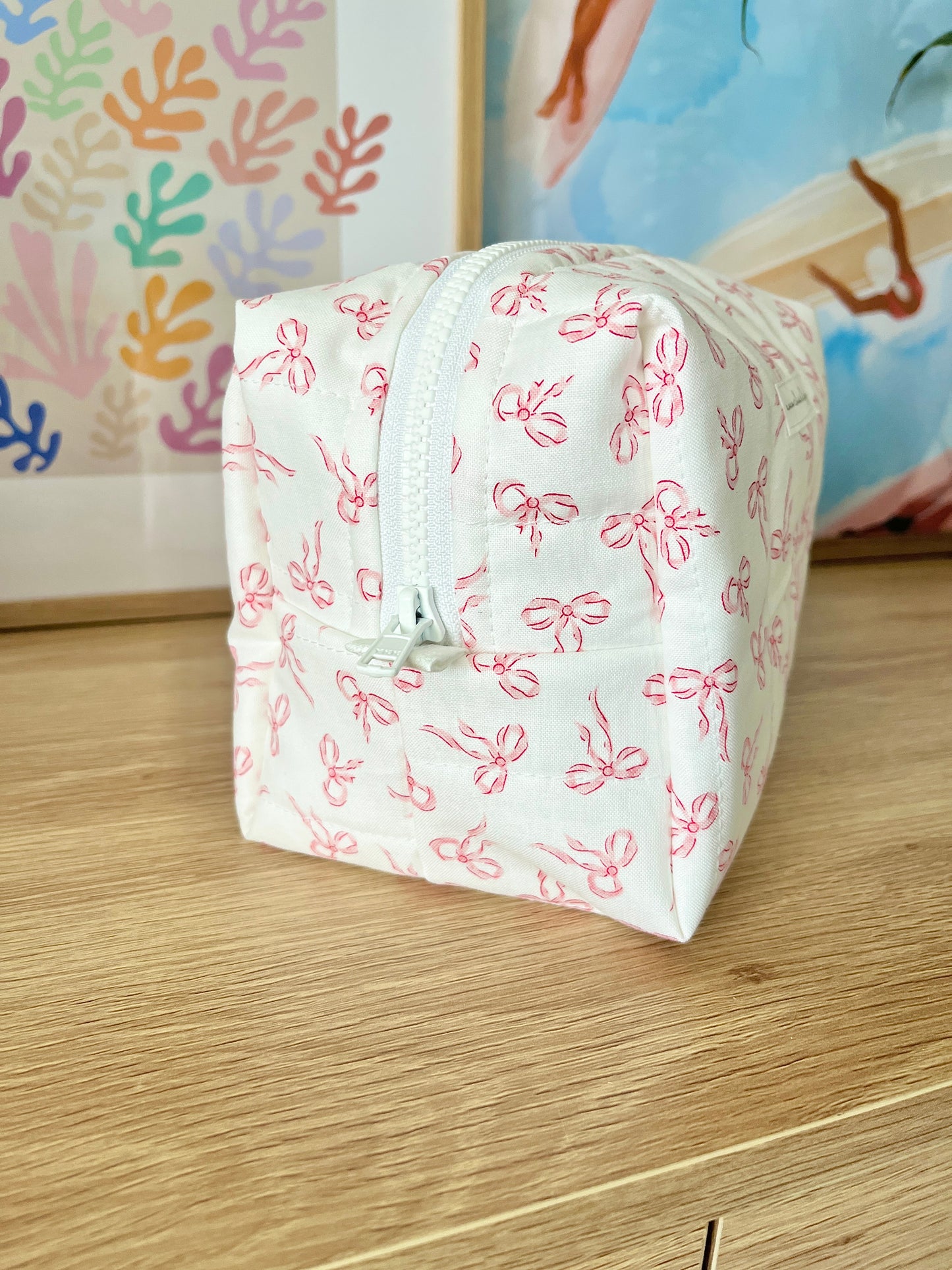 The Mini Pink Bows Quilted Makeup Bag