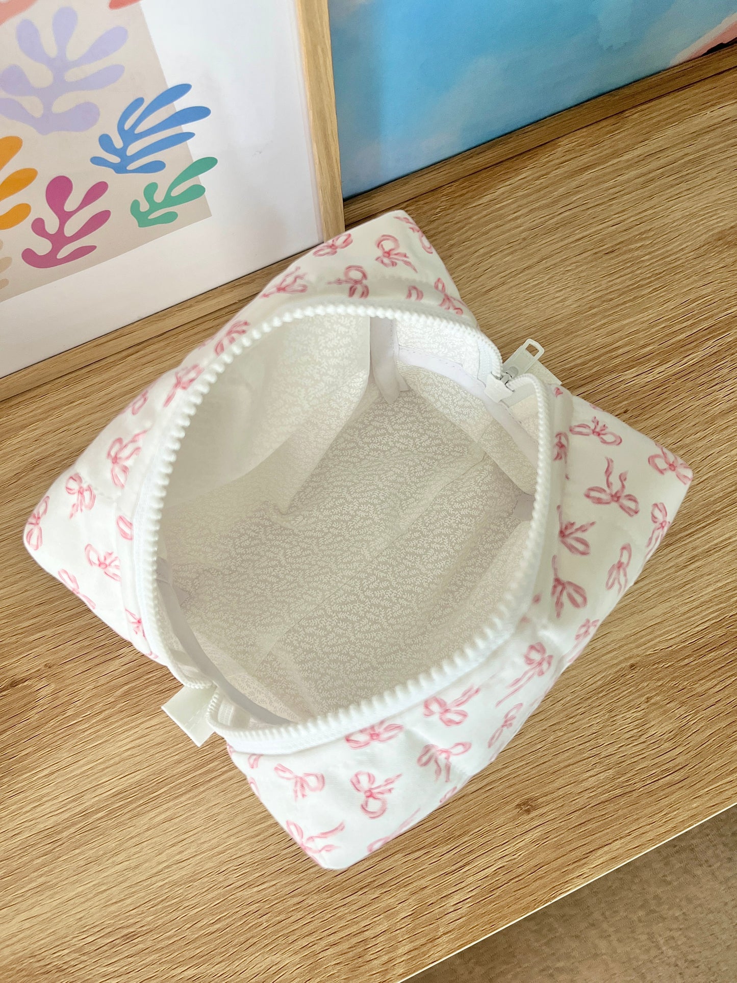 The Mini Pink Bows Quilted Makeup Bag