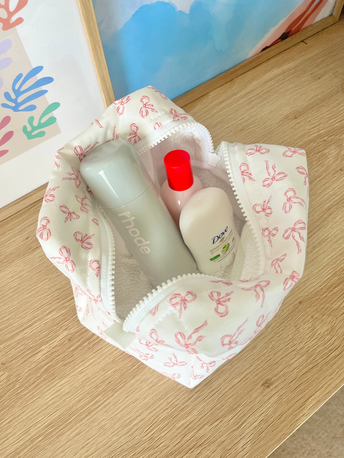 The Mini Pink Bows Quilted Makeup Bag