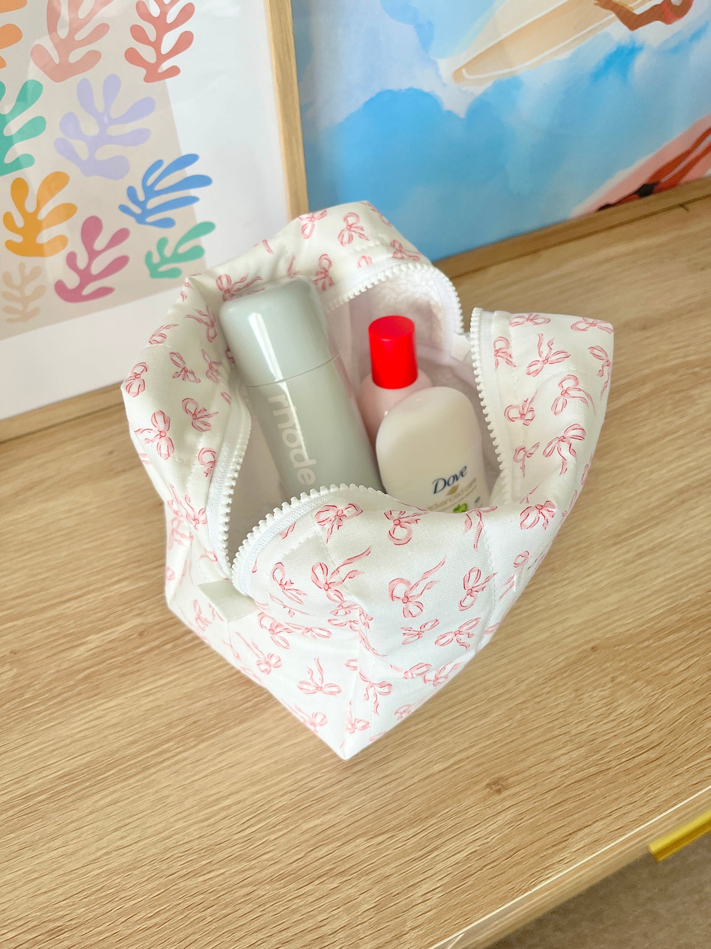 The Mini Pink Bows Quilted Makeup Bag