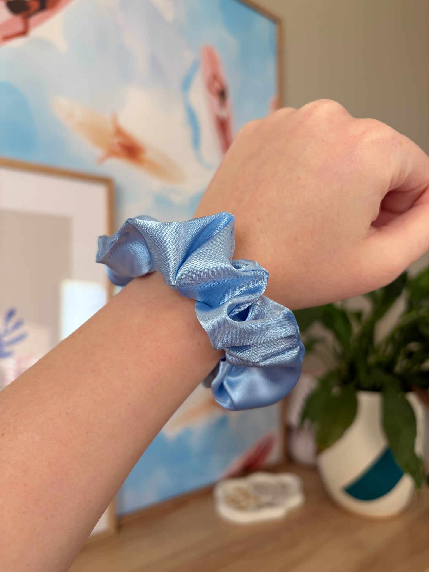 Baby Blue Satin Scrunchie