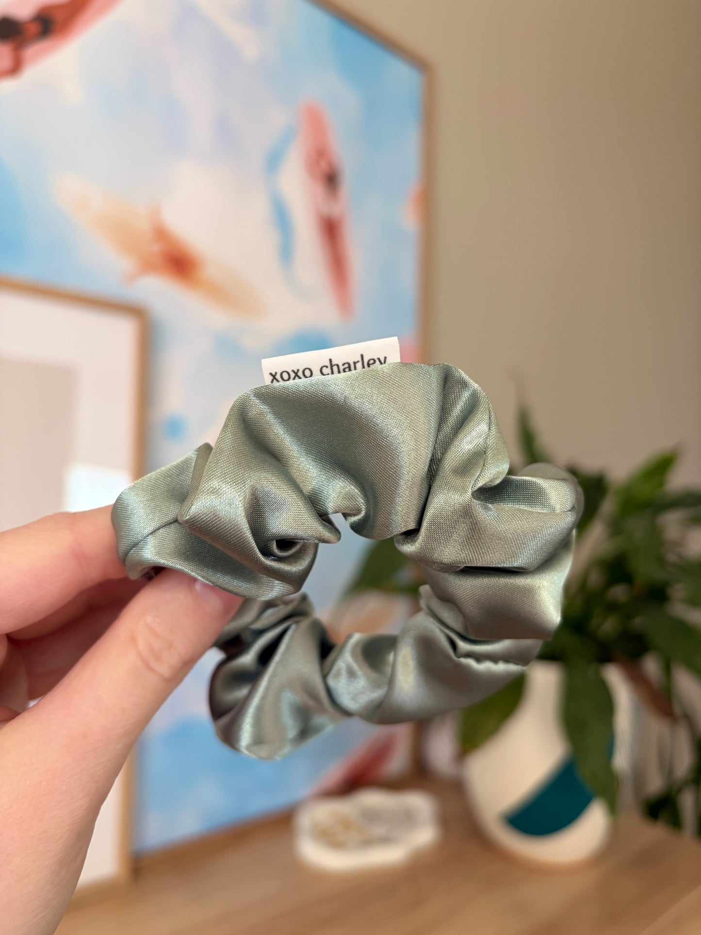 Sage Green Satin Scrunchie