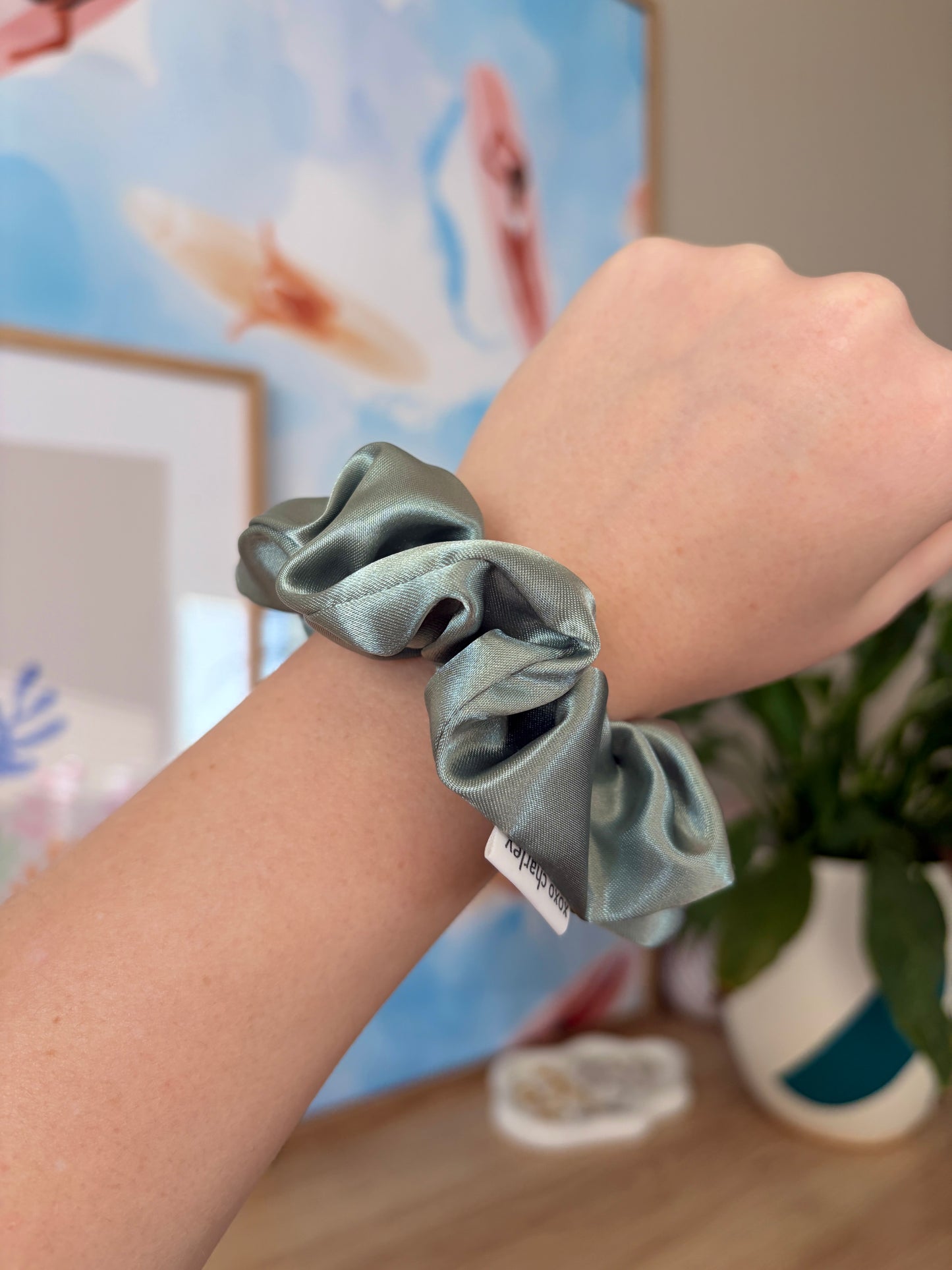 Sage Green Satin Scrunchie