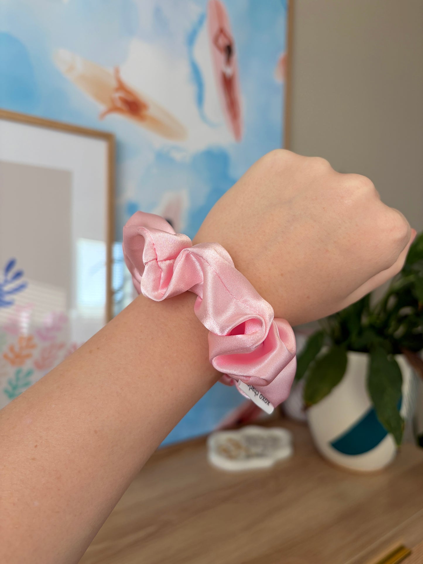 Pink Satin Scrunchie