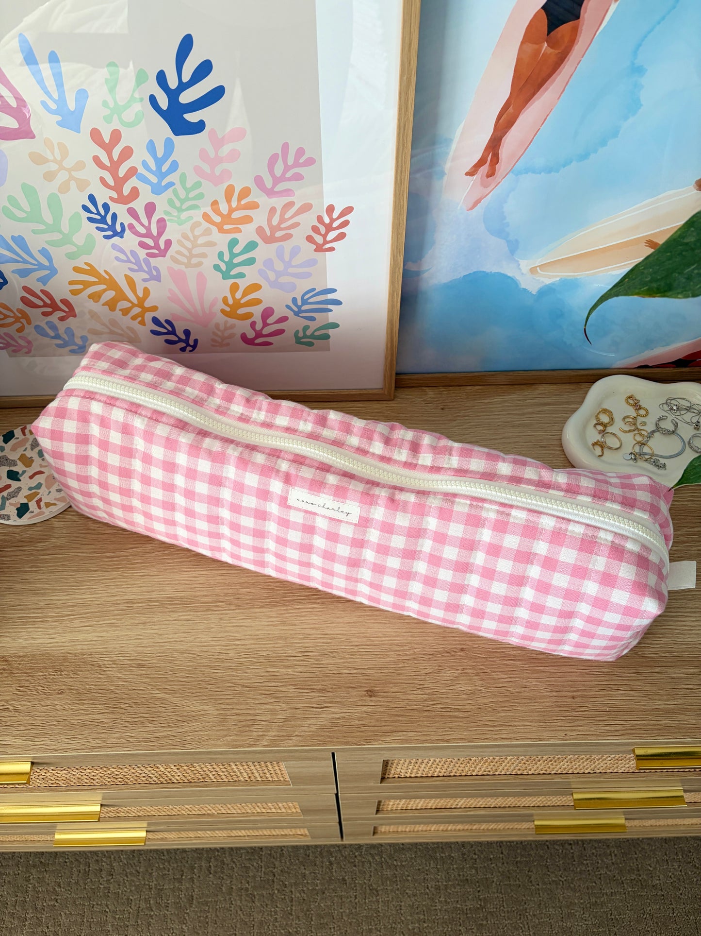 Pink Gingham Large Hair Tools Bag