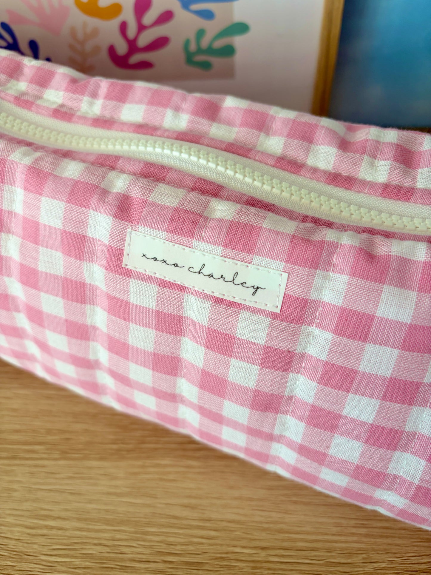 Pink Gingham Large Hair Tools Bag