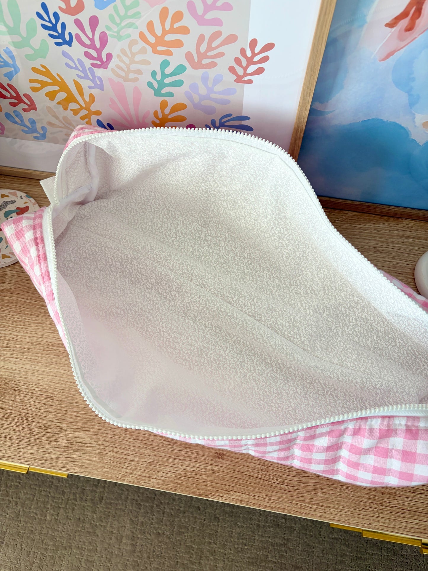 Pink Gingham Large Hair Tools Bag