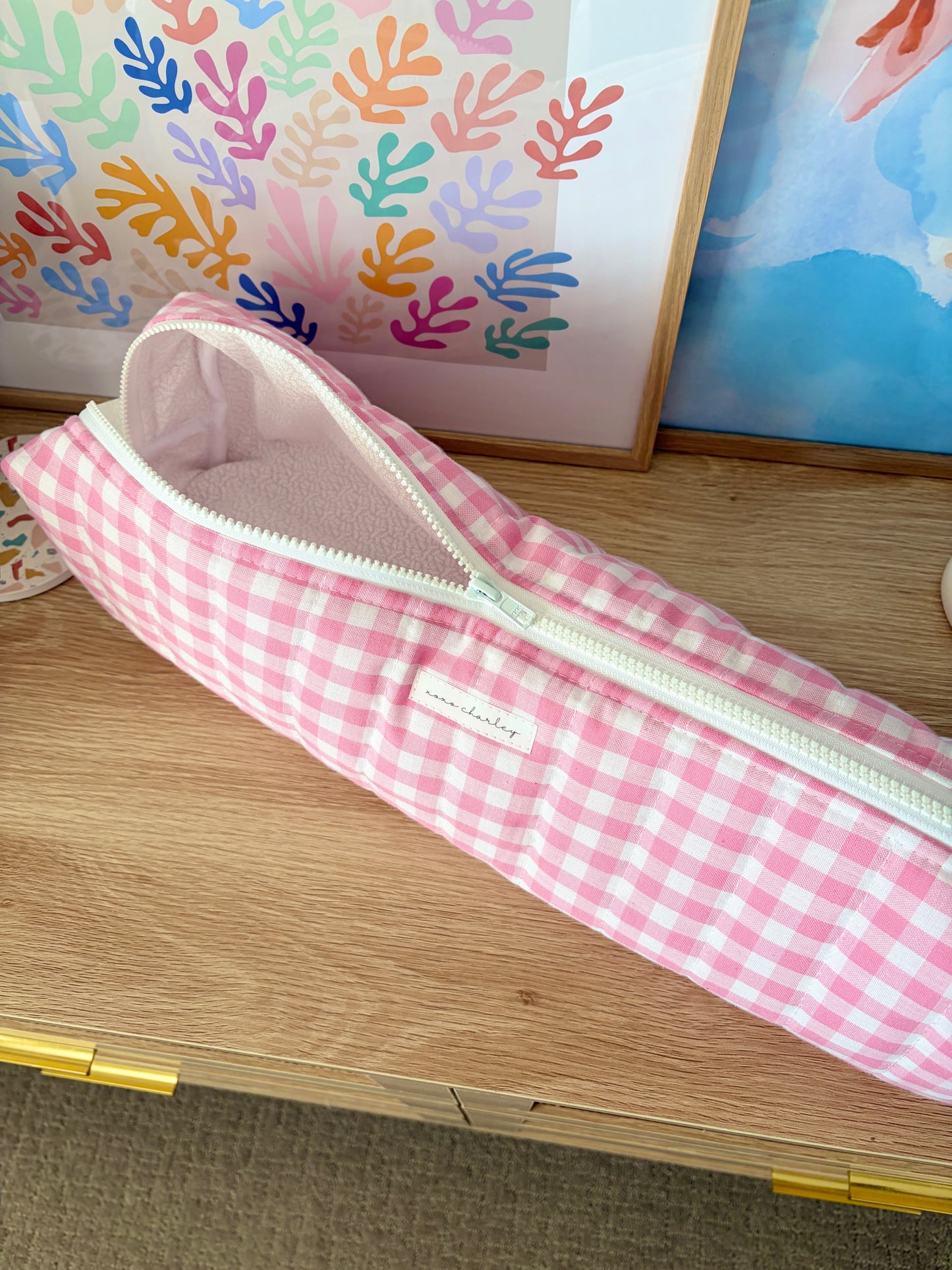 Pink Gingham Large Hair Tools Bag
