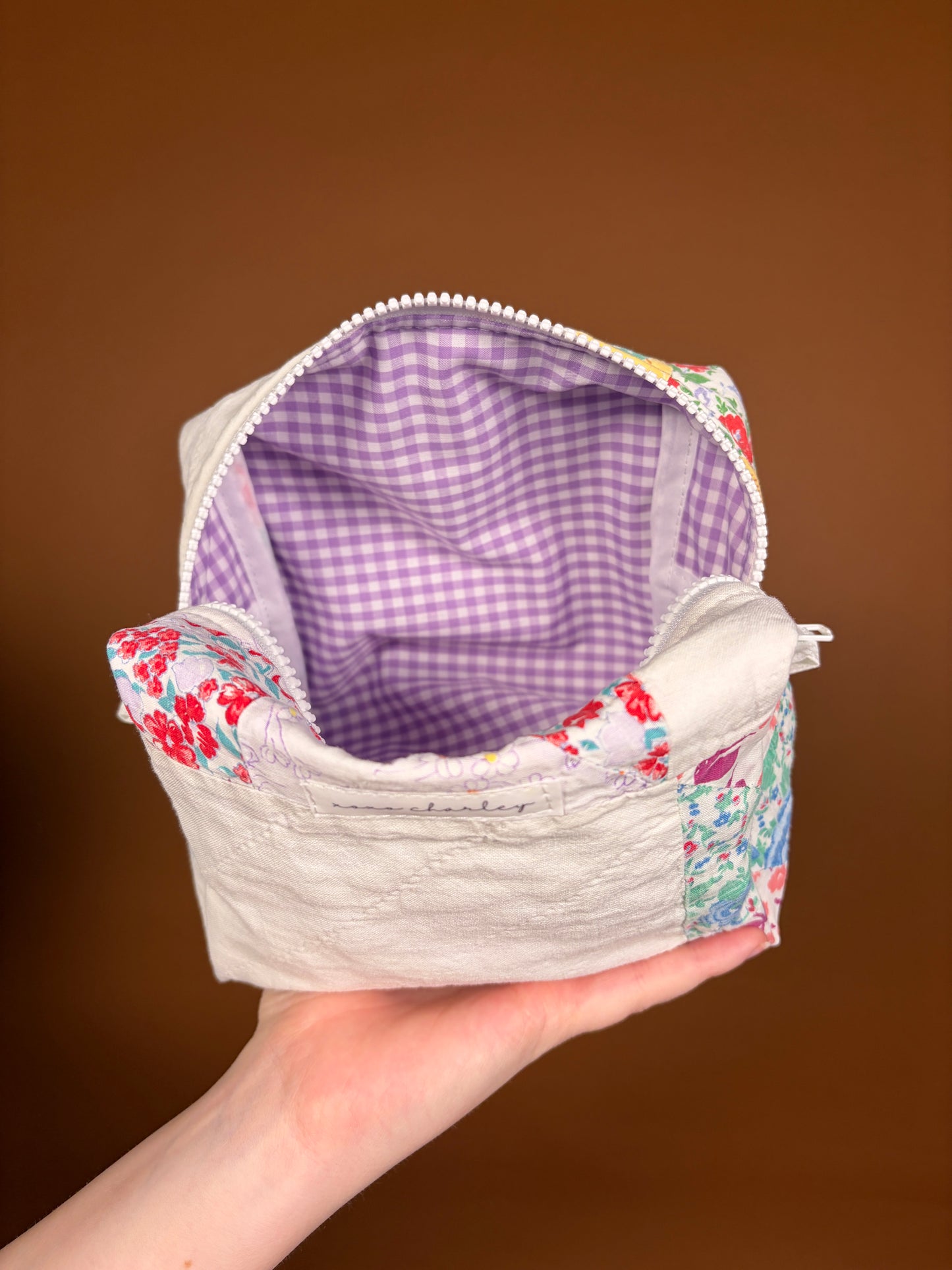Upcycled Purple Gingham Medium Makeup Bag #1 *limited-edition*