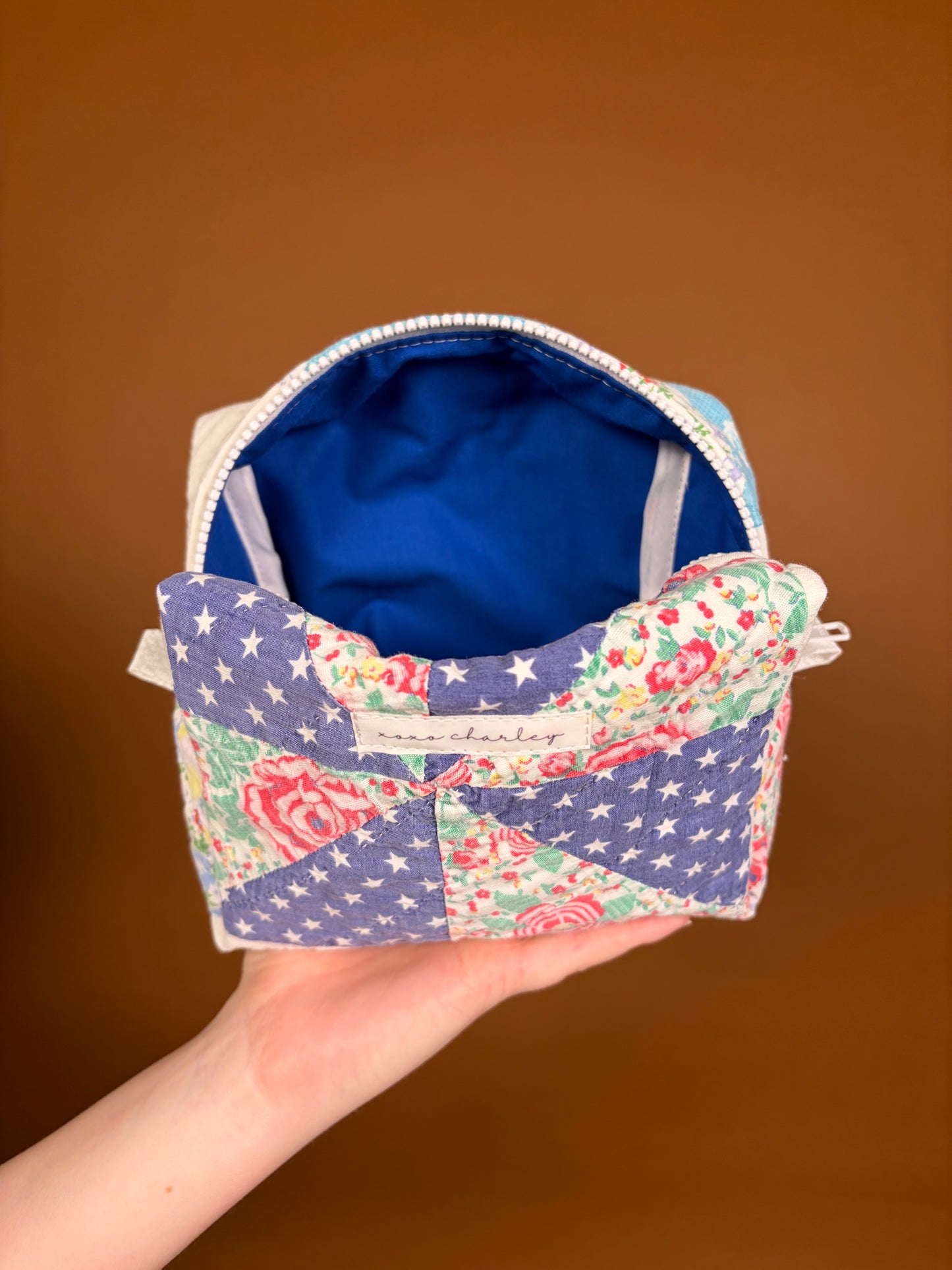 Upcycled Navy Blue Medium Makeup Bag #1 *limited-edition*