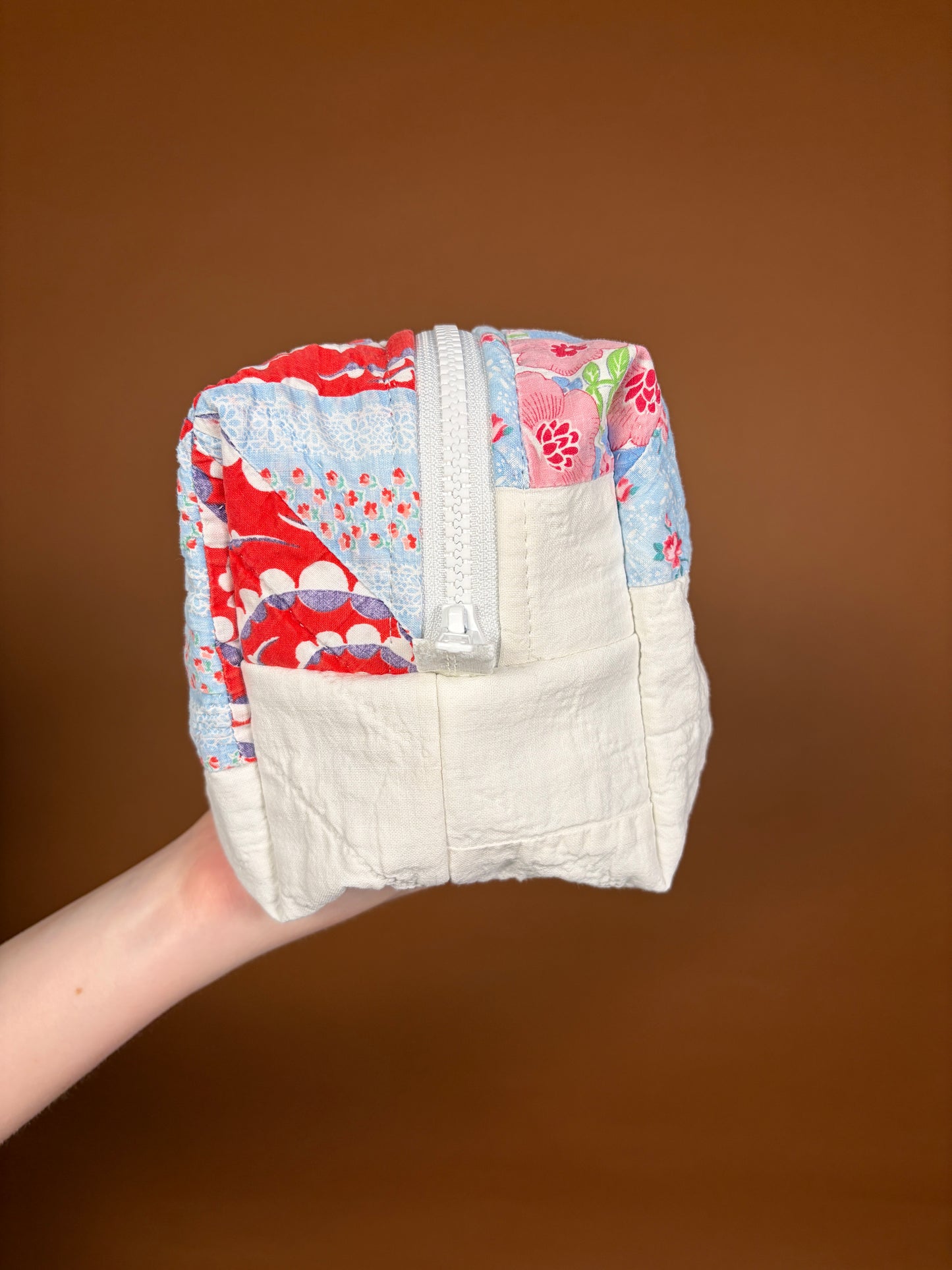 Upcycled Blue Gingham Medium Makeup Bag #1 *limited-edition*