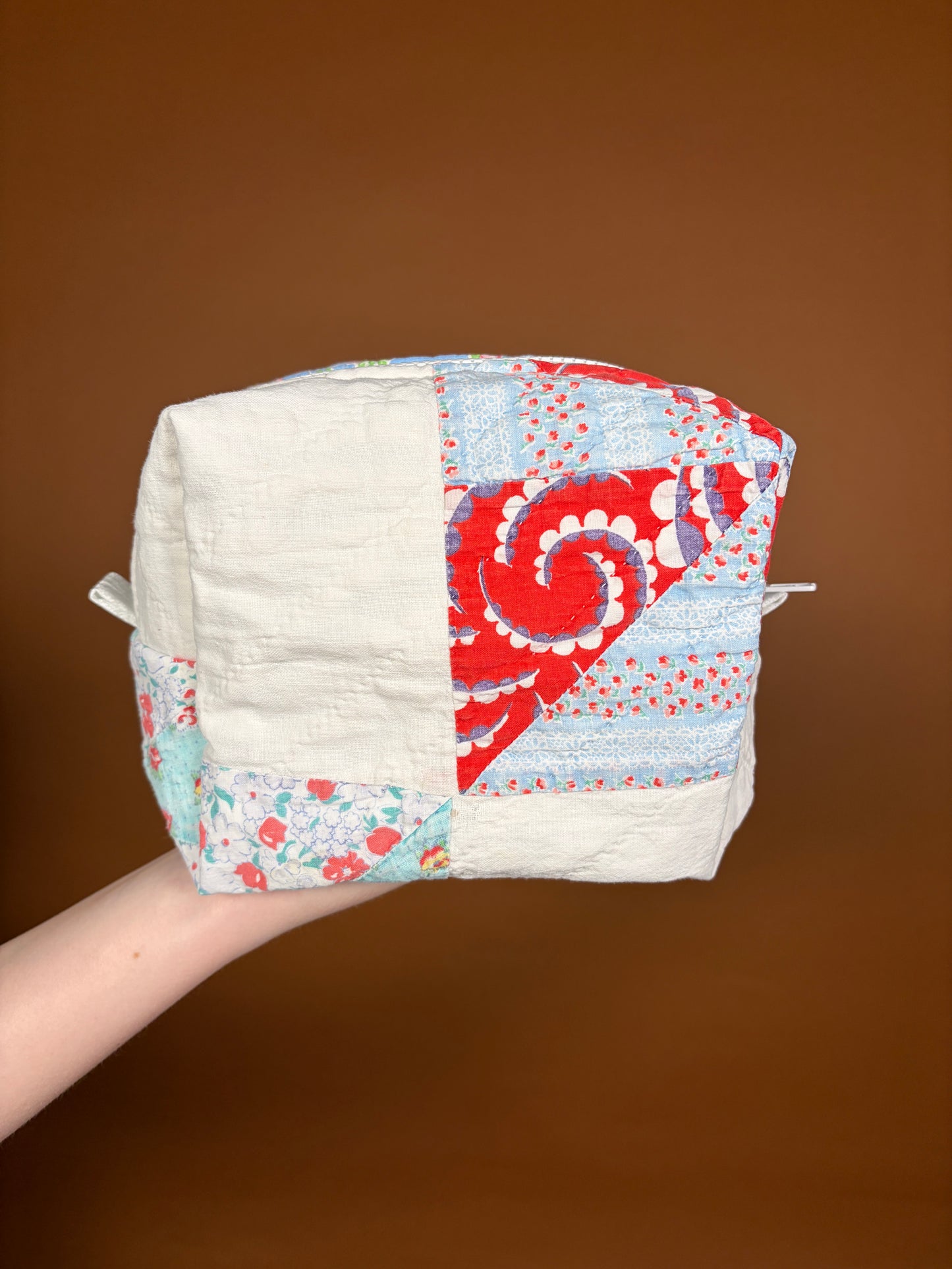 Upcycled Blue Gingham Medium Makeup Bag #1 *limited-edition*