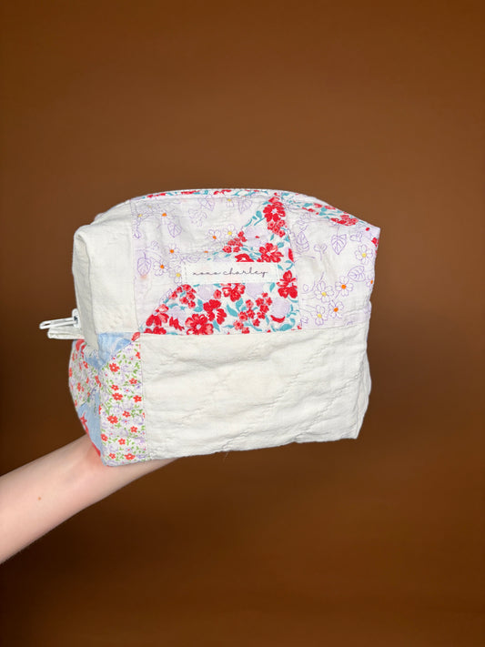 Upcycled Blue Gingham Medium Makeup Bag #2 *limited-edition*