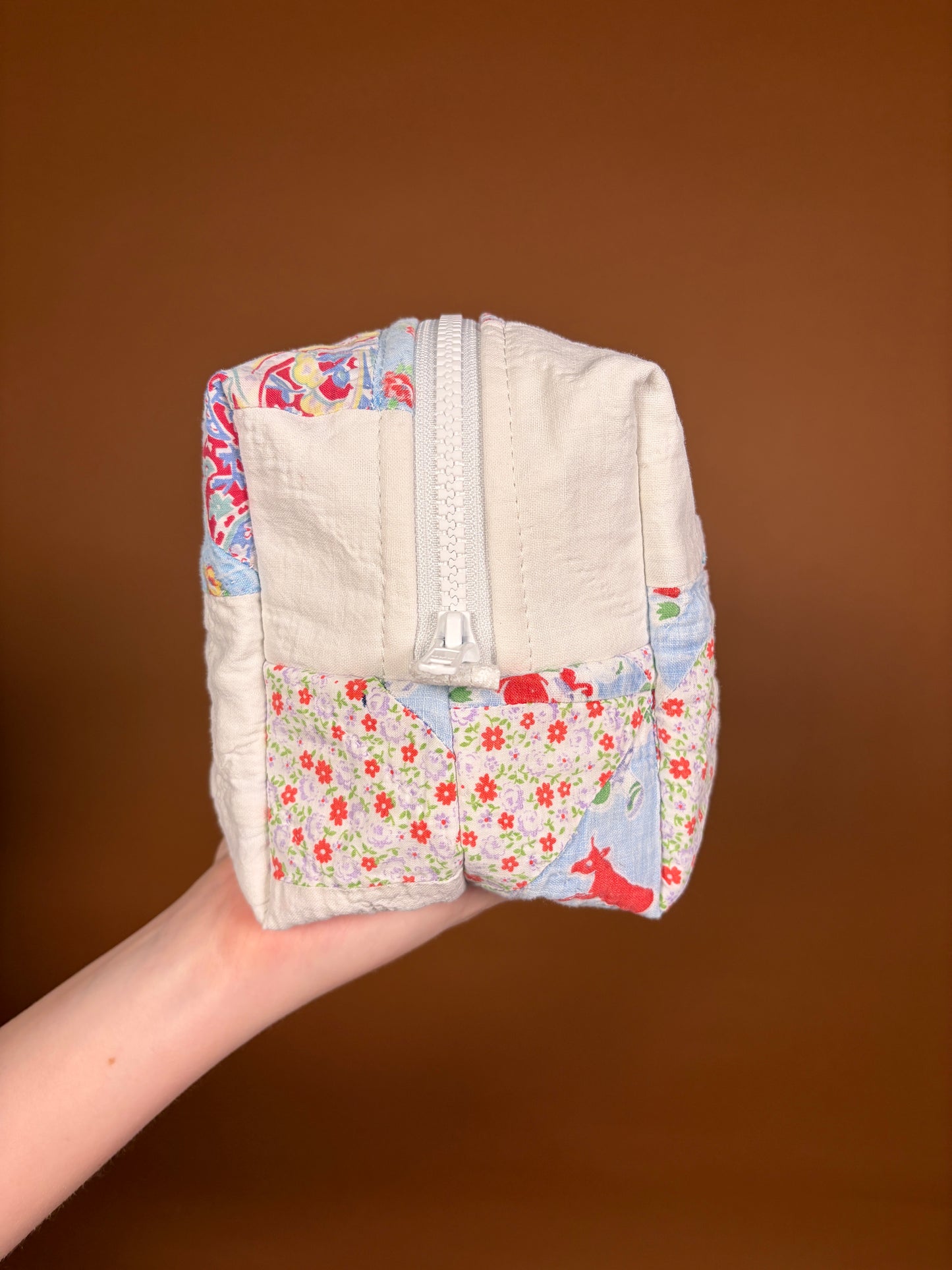 Upcycled Blue Gingham Medium Makeup Bag #2 *limited-edition*