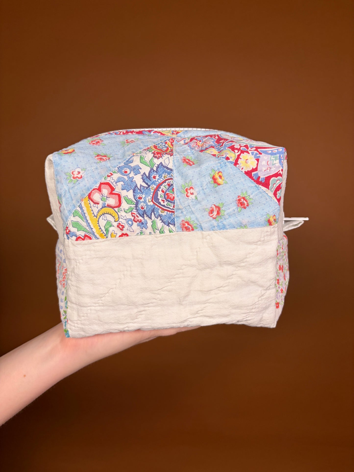 Upcycled Blue Gingham Medium Makeup Bag #2 *limited-edition*