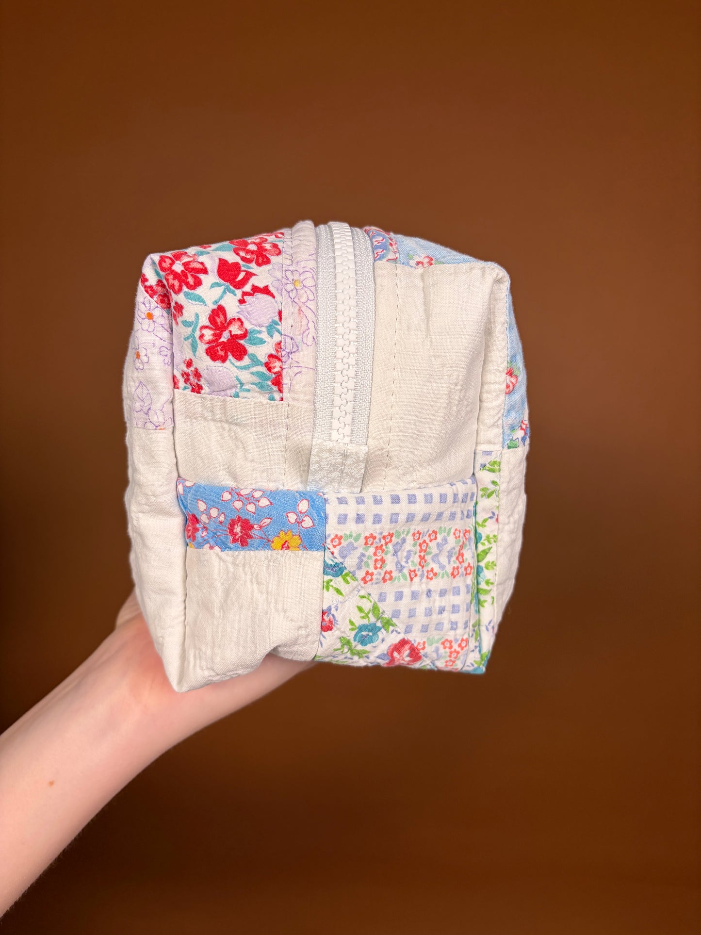 Upcycled Blue Gingham Medium Makeup Bag #2 *limited-edition*