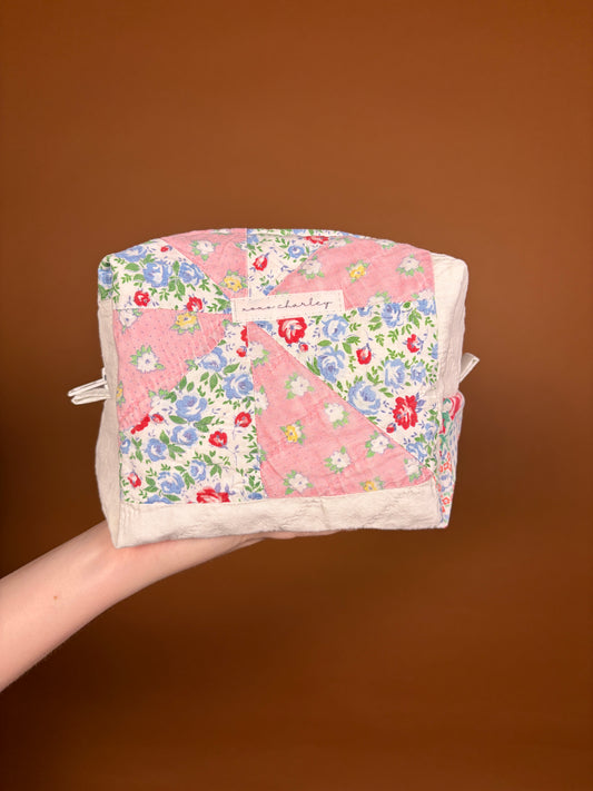 Upcycled Pink Gingham Medium Makeup Bag #3 *limited-edition*