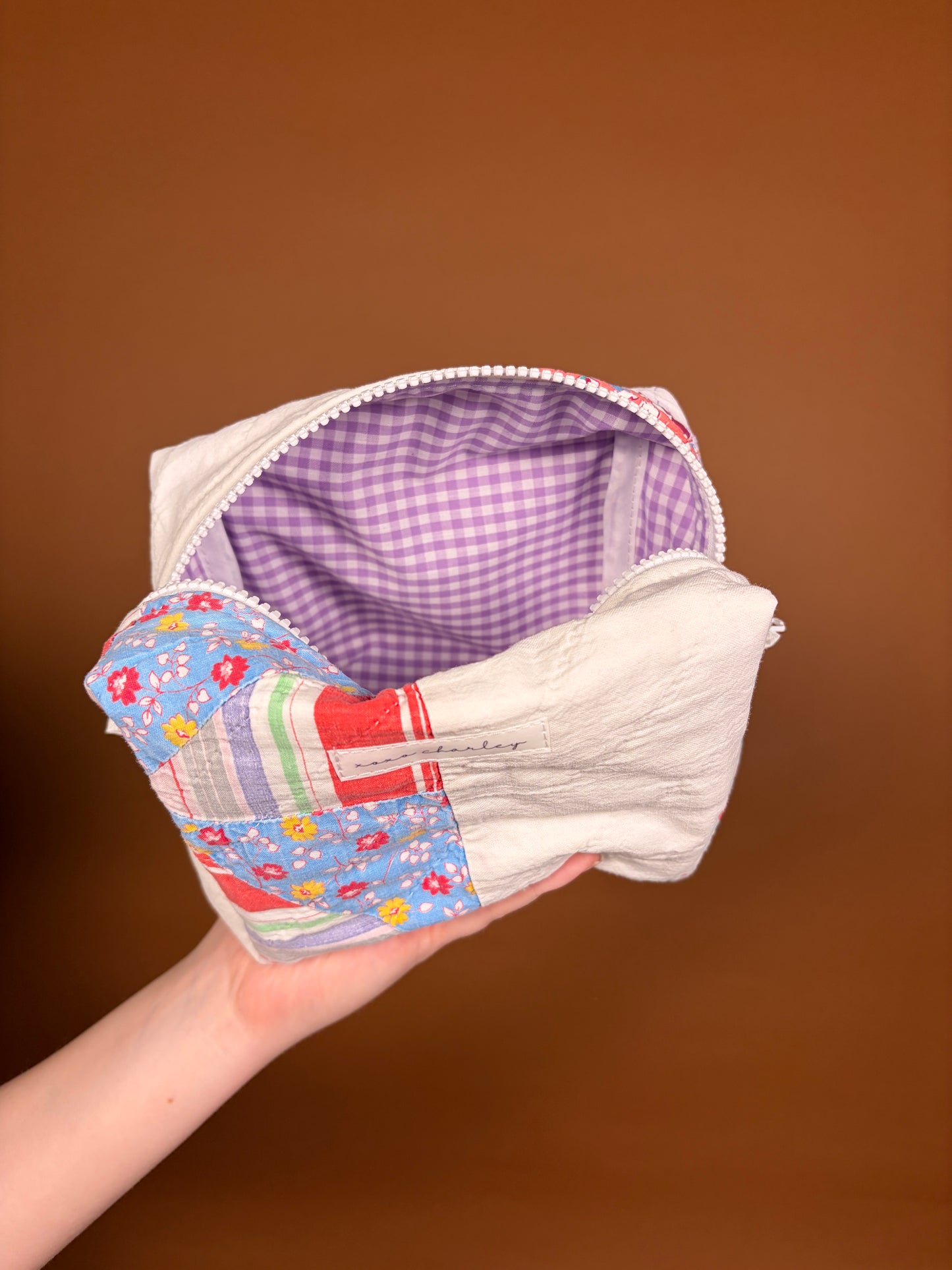 Upcycled Purple Gingham Medium Makeup Bag #2 *limited-edition*