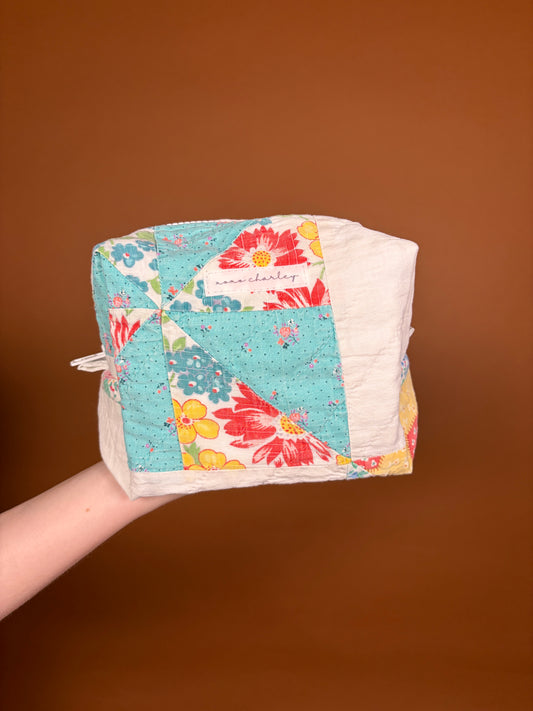 Upcycled Blue Gingham Medium Makeup Bag #3 *limited-edition*