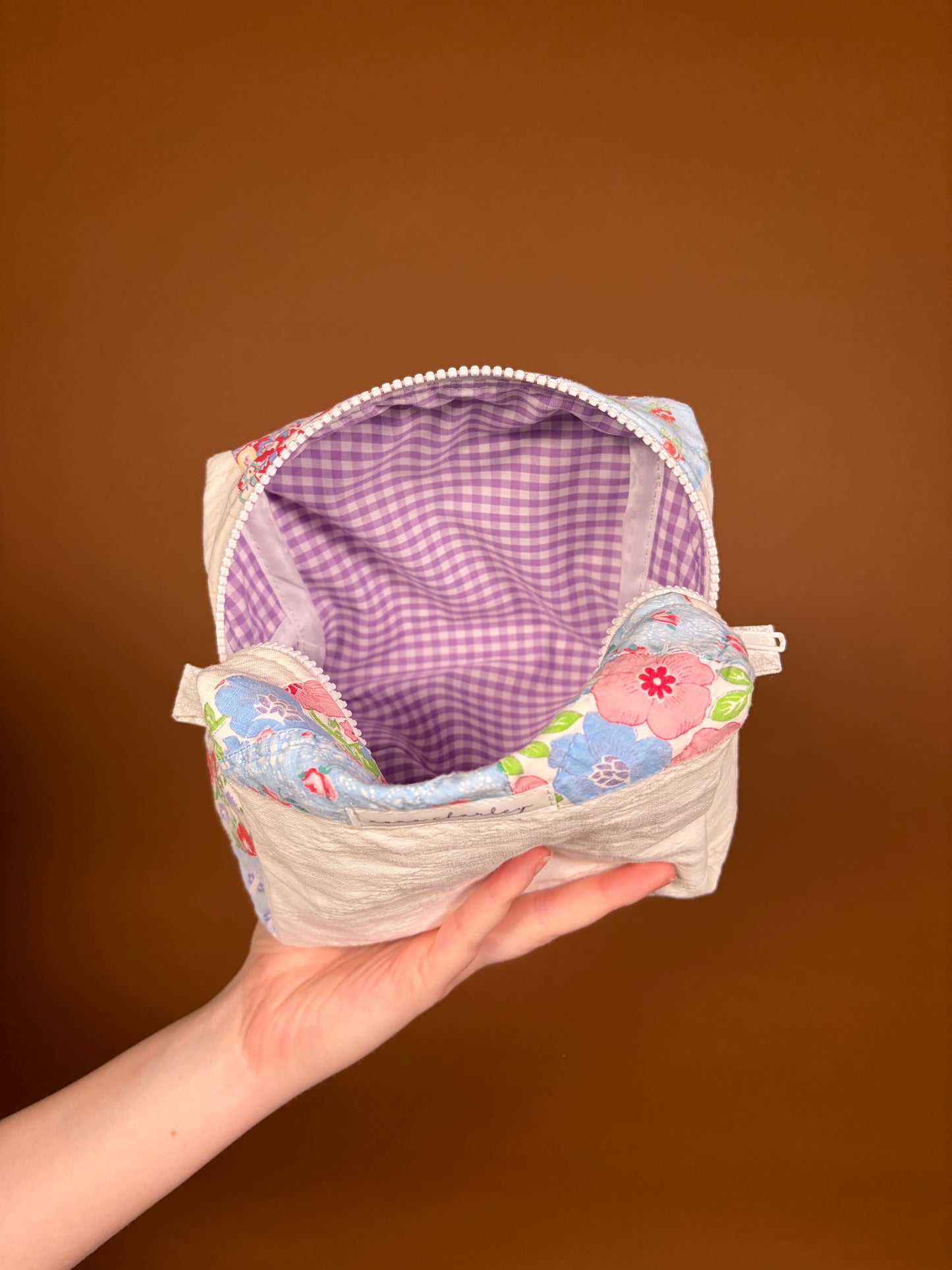Upcycled Purple Gingham Medium Makeup Bag #3 *limited-edition*