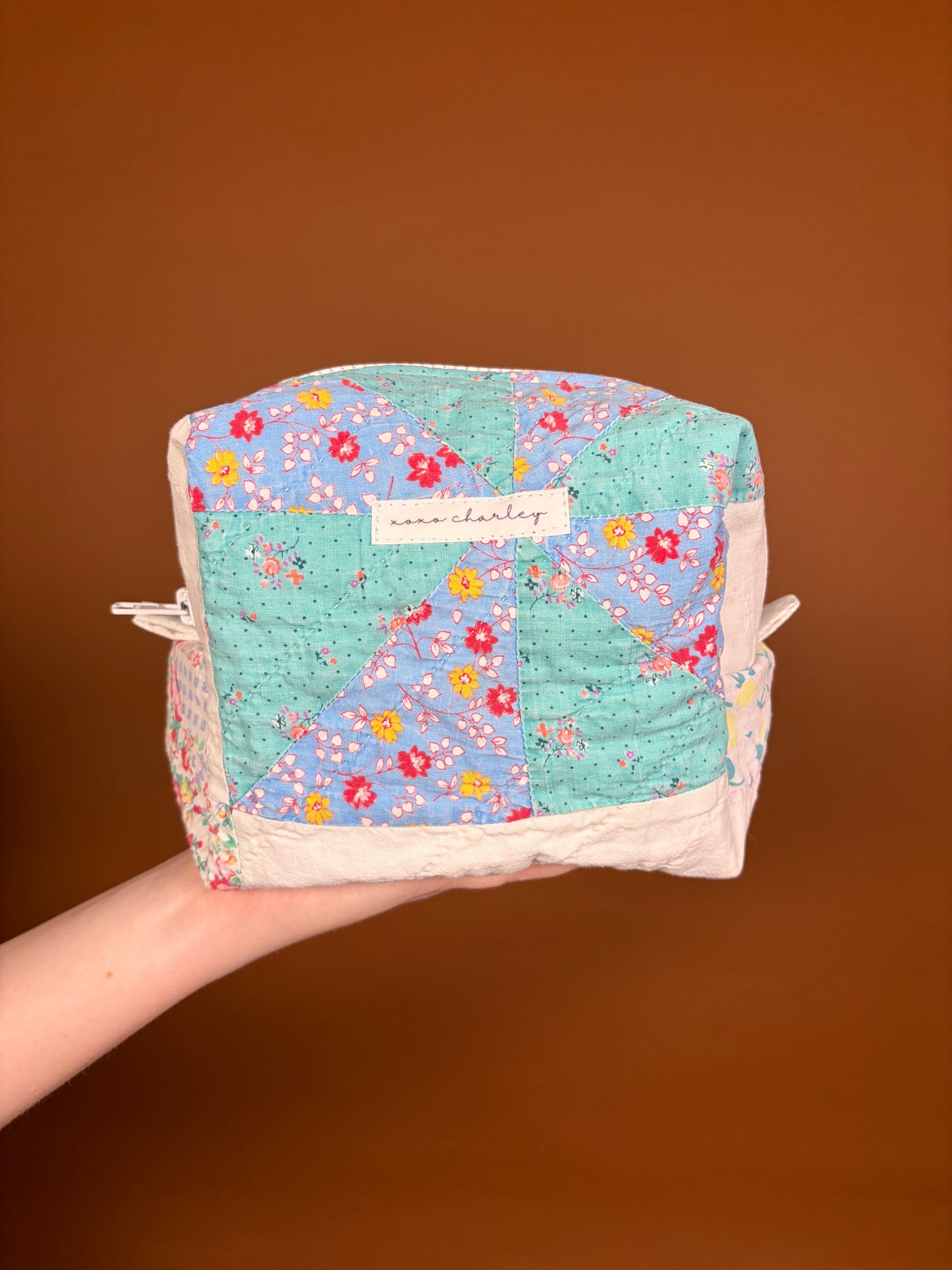 Upcycled Navy Blue Medium Makeup Bag #3 *limited-edition*