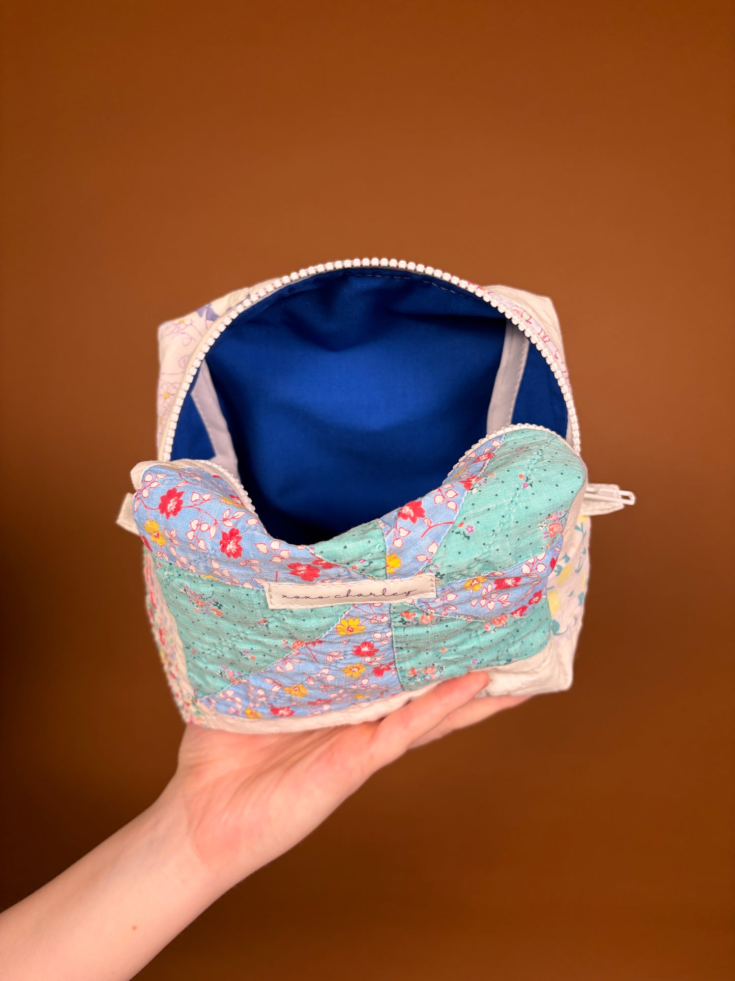 Upcycled Navy Blue Medium Makeup Bag #3 *limited-edition*