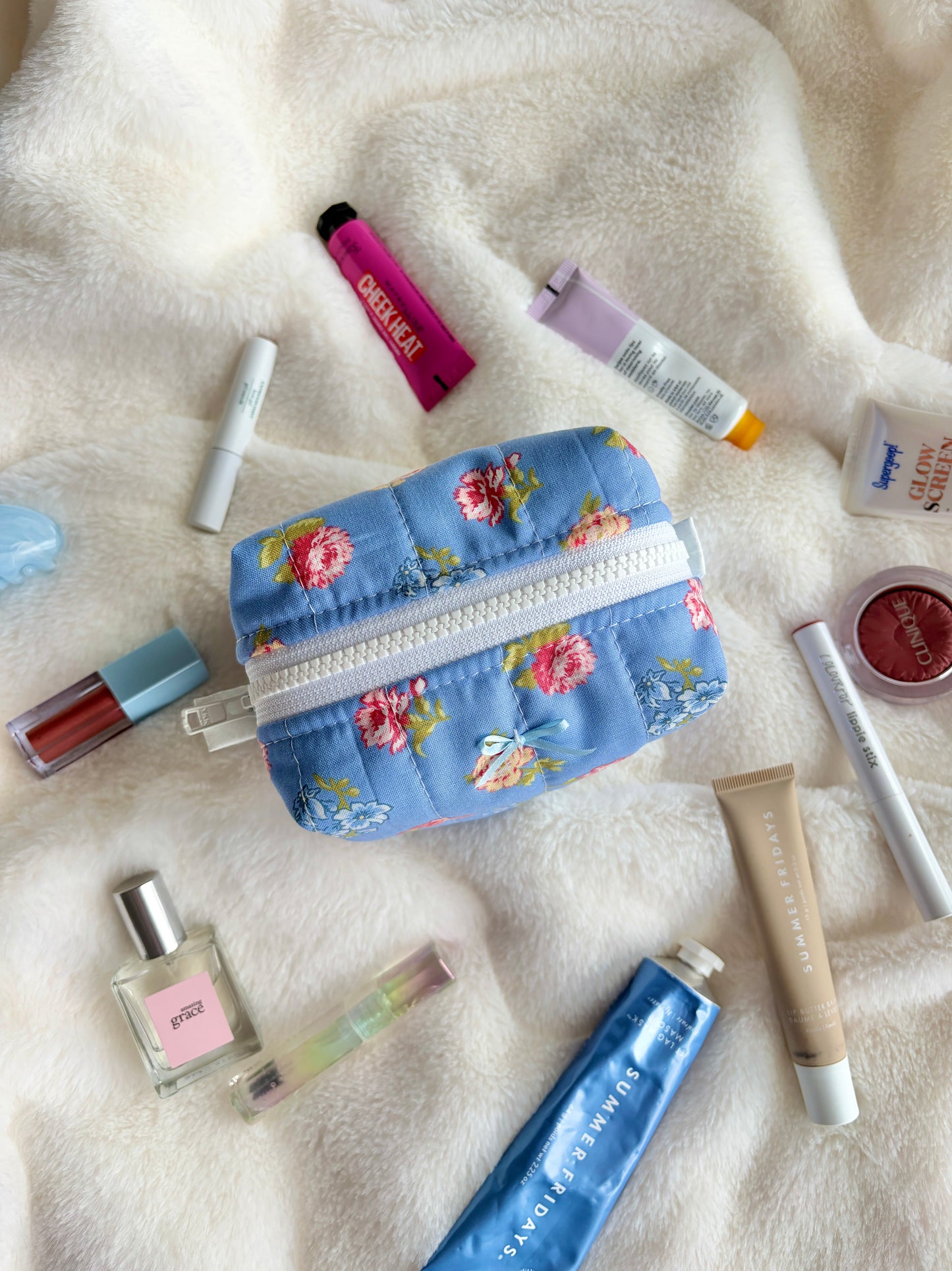 Magnolia Mini Makeup Bag with Blue Bow *limited-edition*