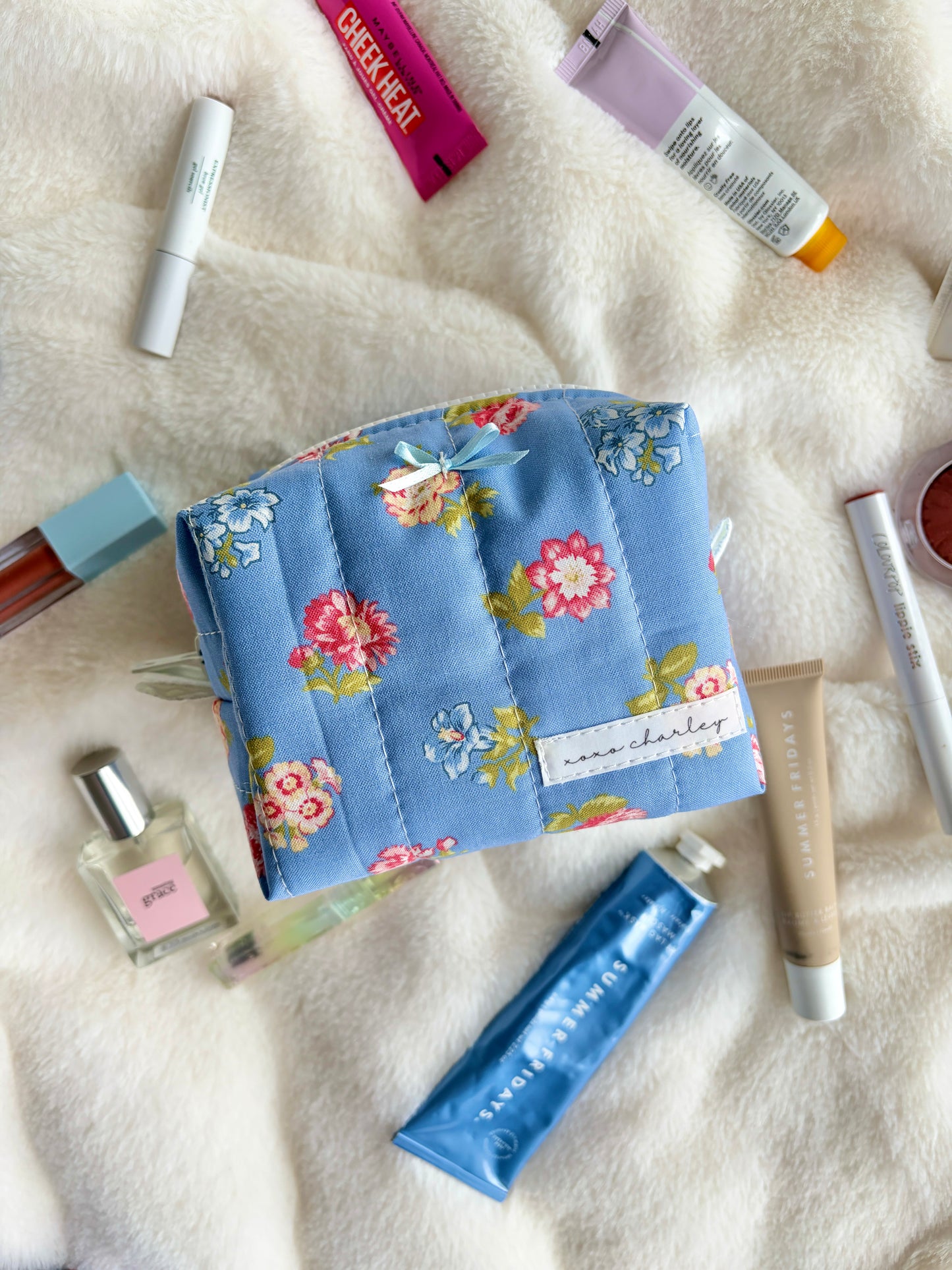 Magnolia Mini Makeup Bag with Blue Bow *limited-edition*