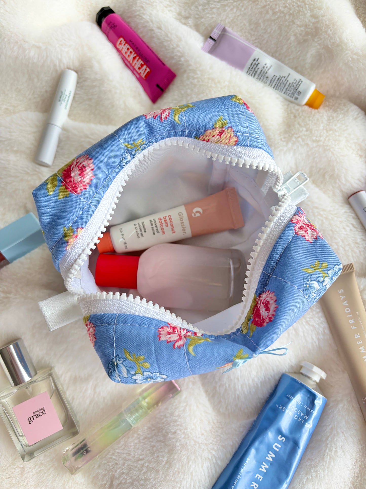 Magnolia Mini Makeup Bag with Blue Bow *limited-edition*