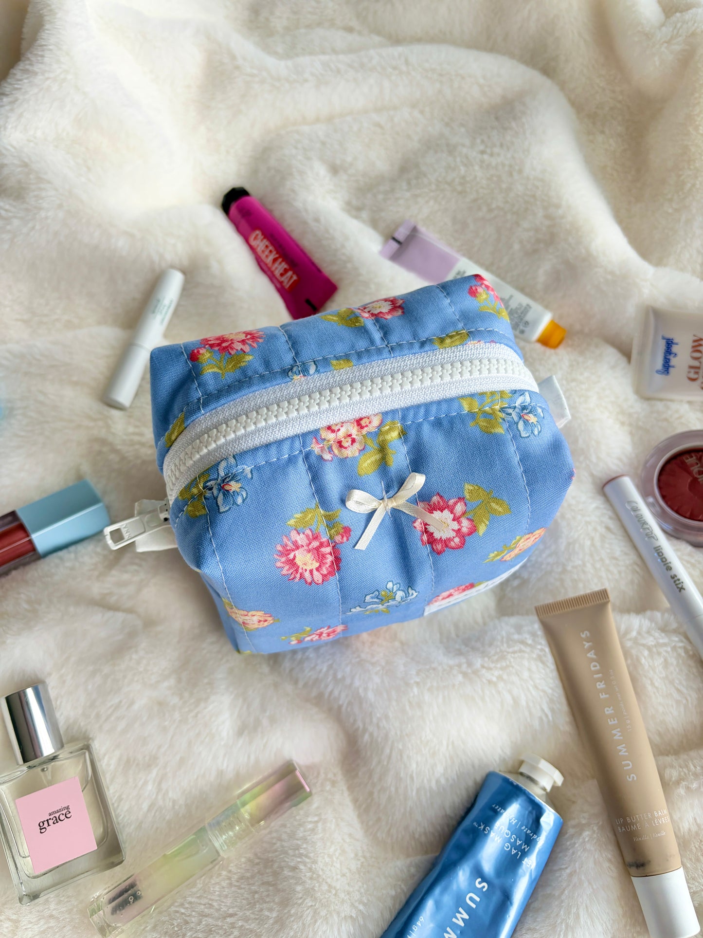 Magnolia Mini Makeup Bag with Ivory Bow *limited-edition*