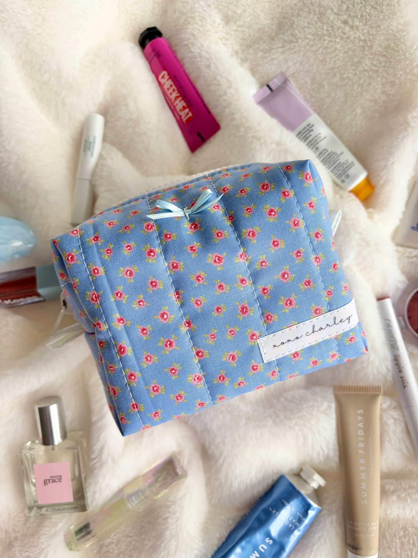 Merritt Mini Makeup Bag with Blue Bow *limited-edition*