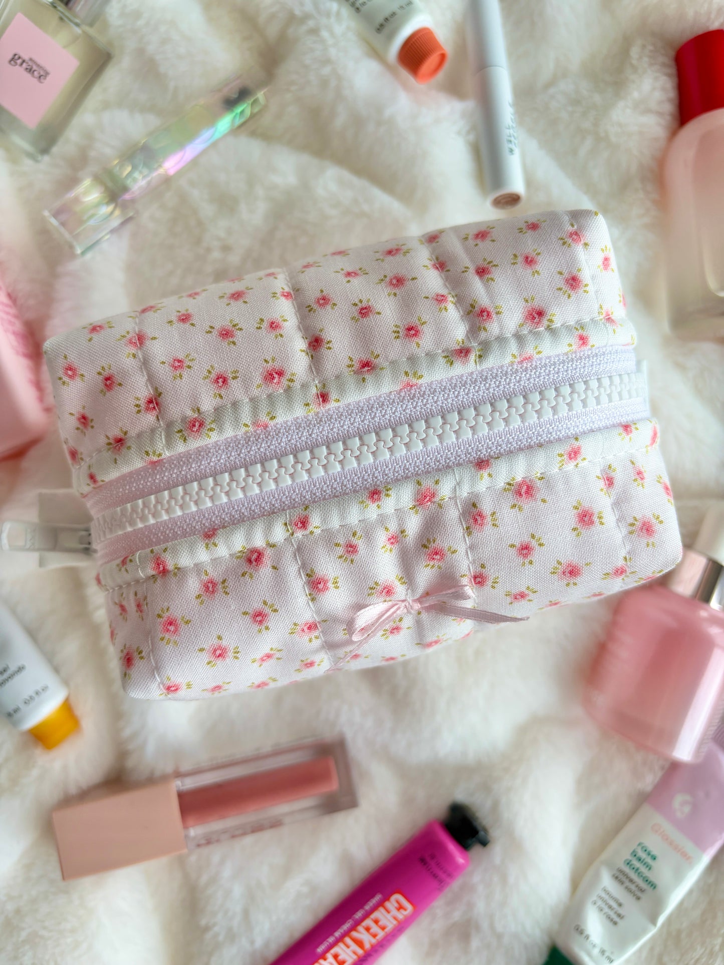 Mia Pink Gingham Mini Makeup Bag with Pink Bow *limited-edition*