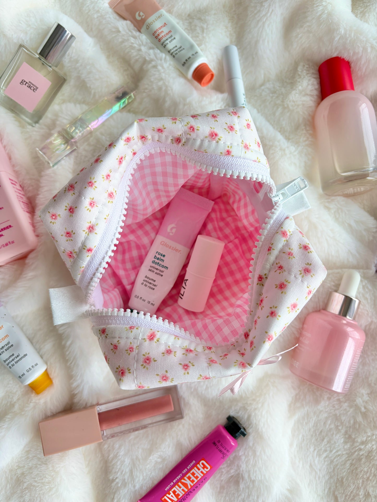 Mia Pink Gingham Mini Makeup Bag with Pink Bow *limited-edition*