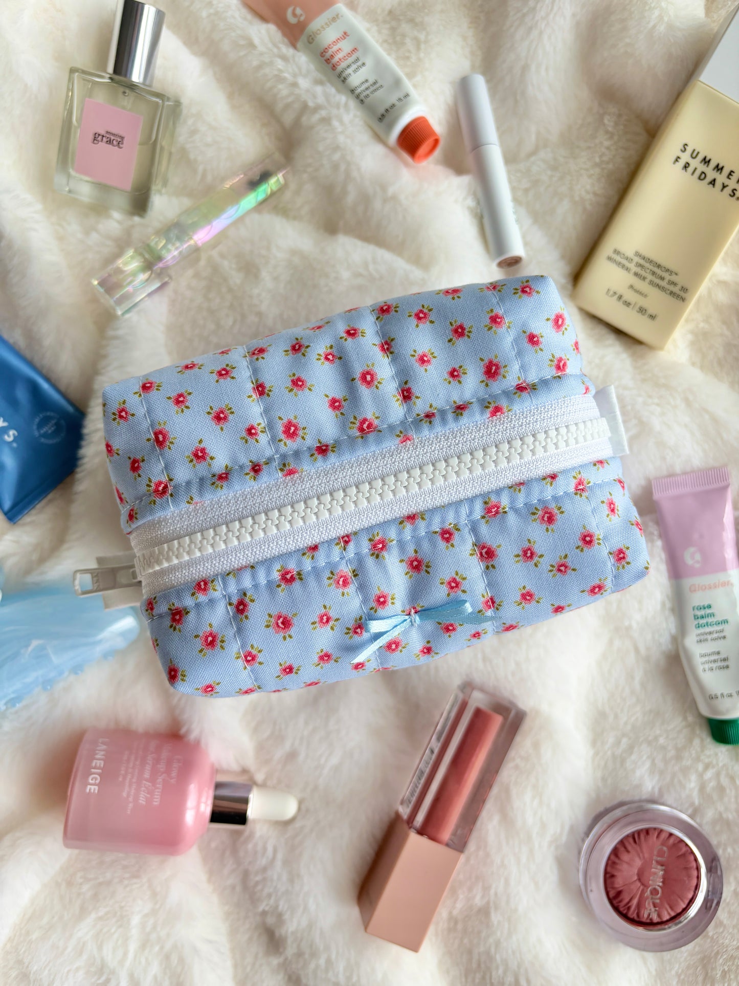 Miriam Mini Makeup Bag with Blue Bow *limited-edition*