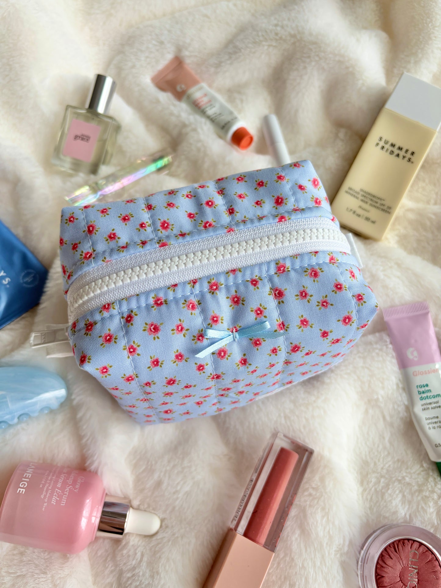 Miriam Mini Makeup Bag with Blue Bow *limited-edition*