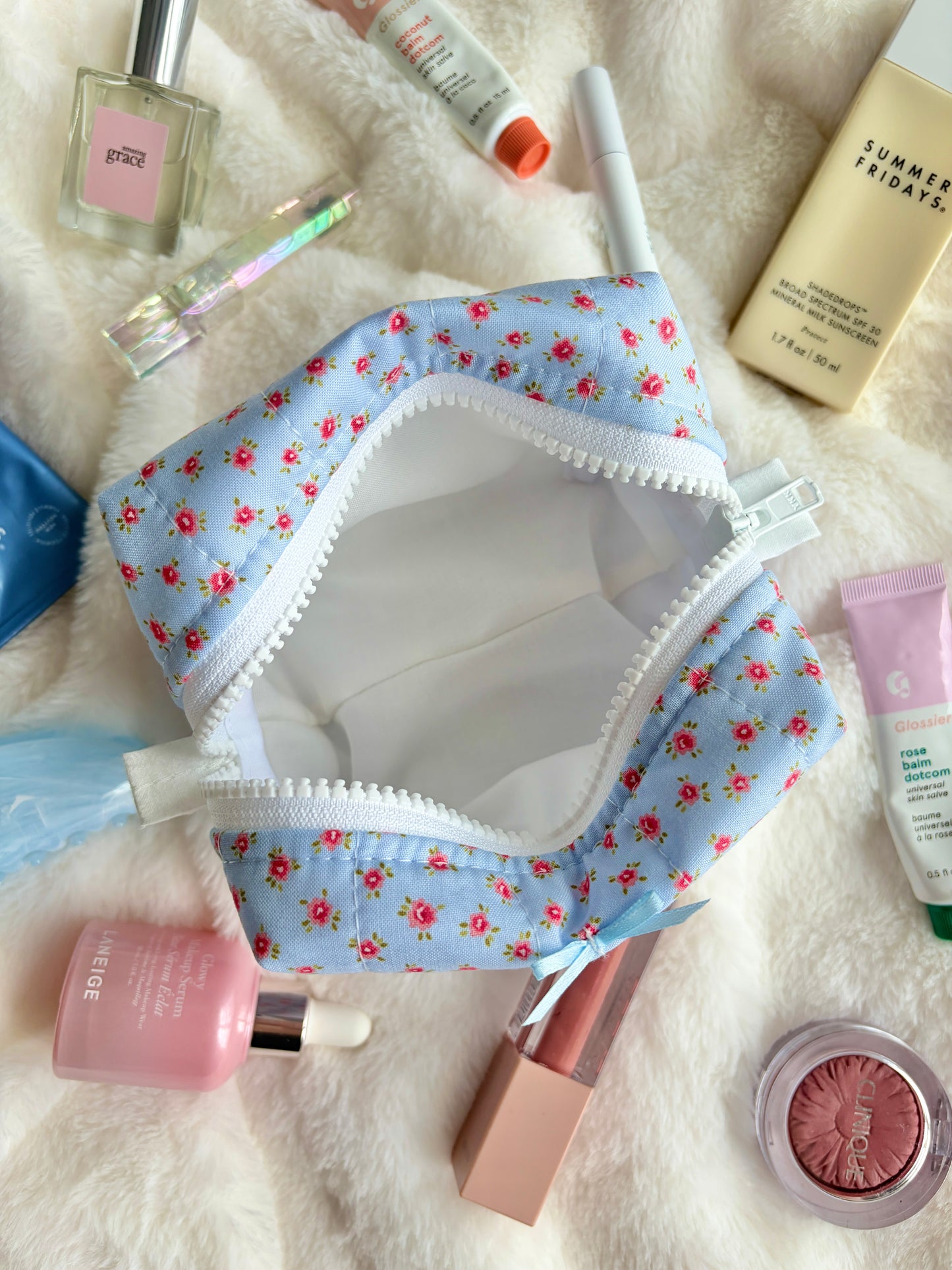 Miriam Mini Makeup Bag with Blue Bow *limited-edition*