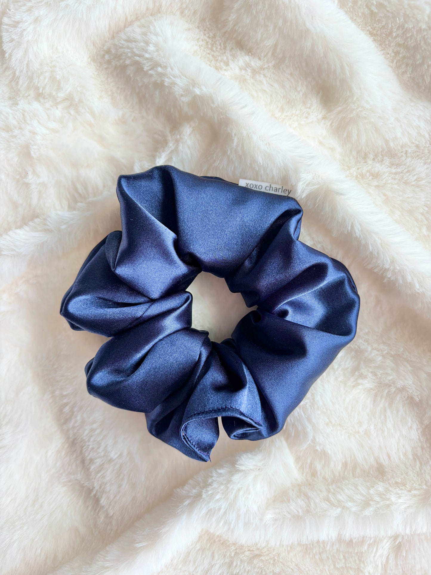 Navy Blue Large Satin Scrunchie