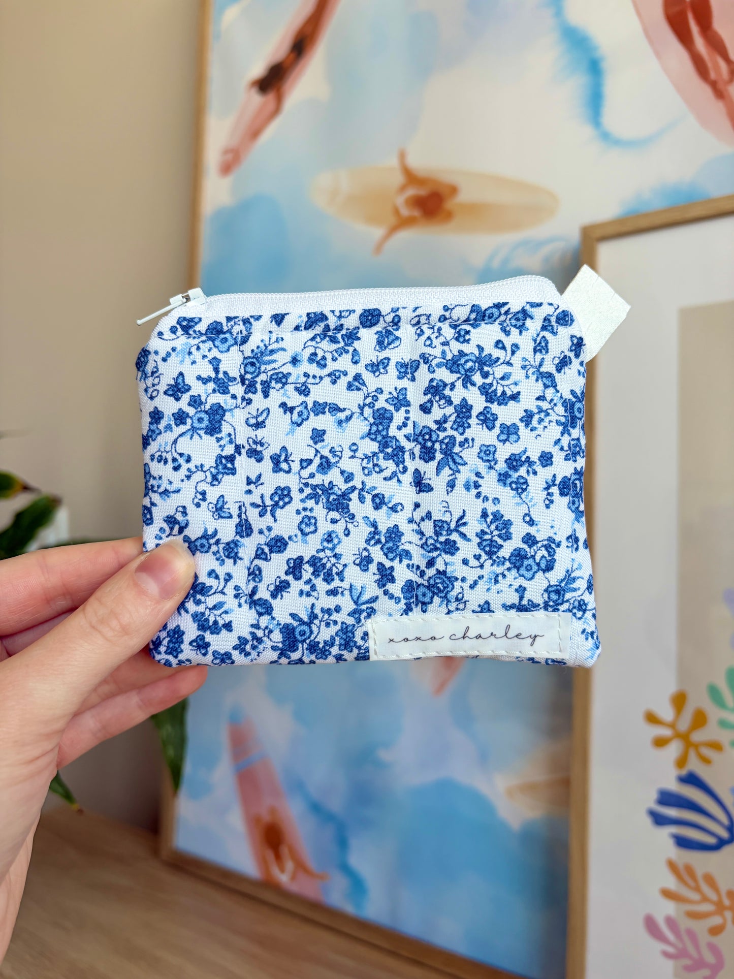 Royal Blue Floral Keychain Wallet