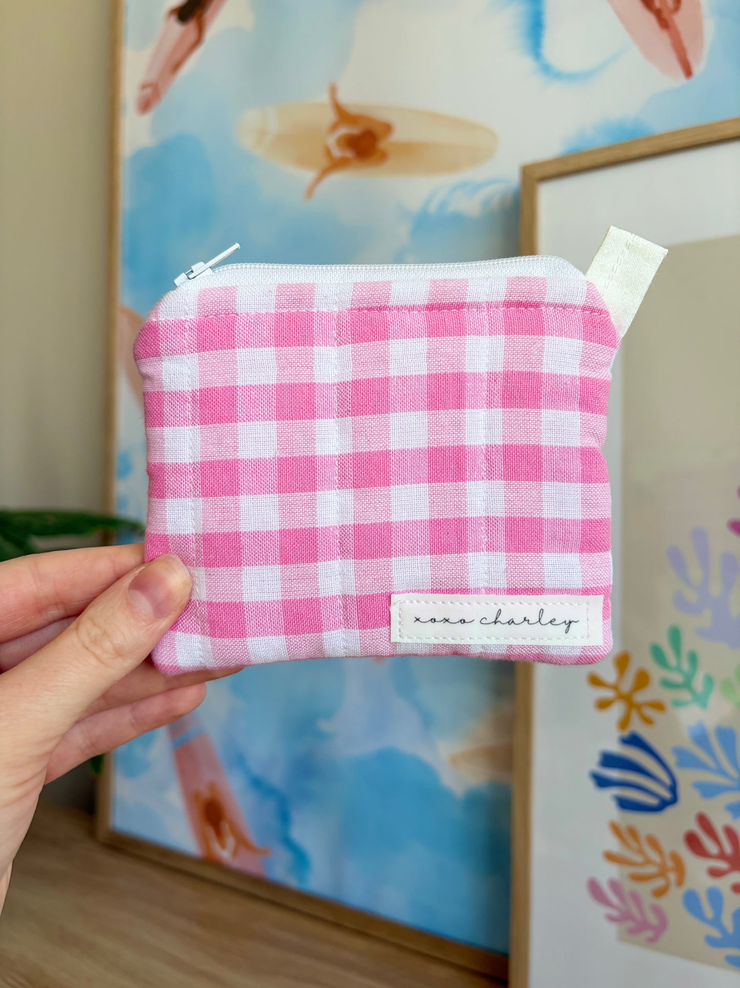 Pink Gingham Keychain Wallet