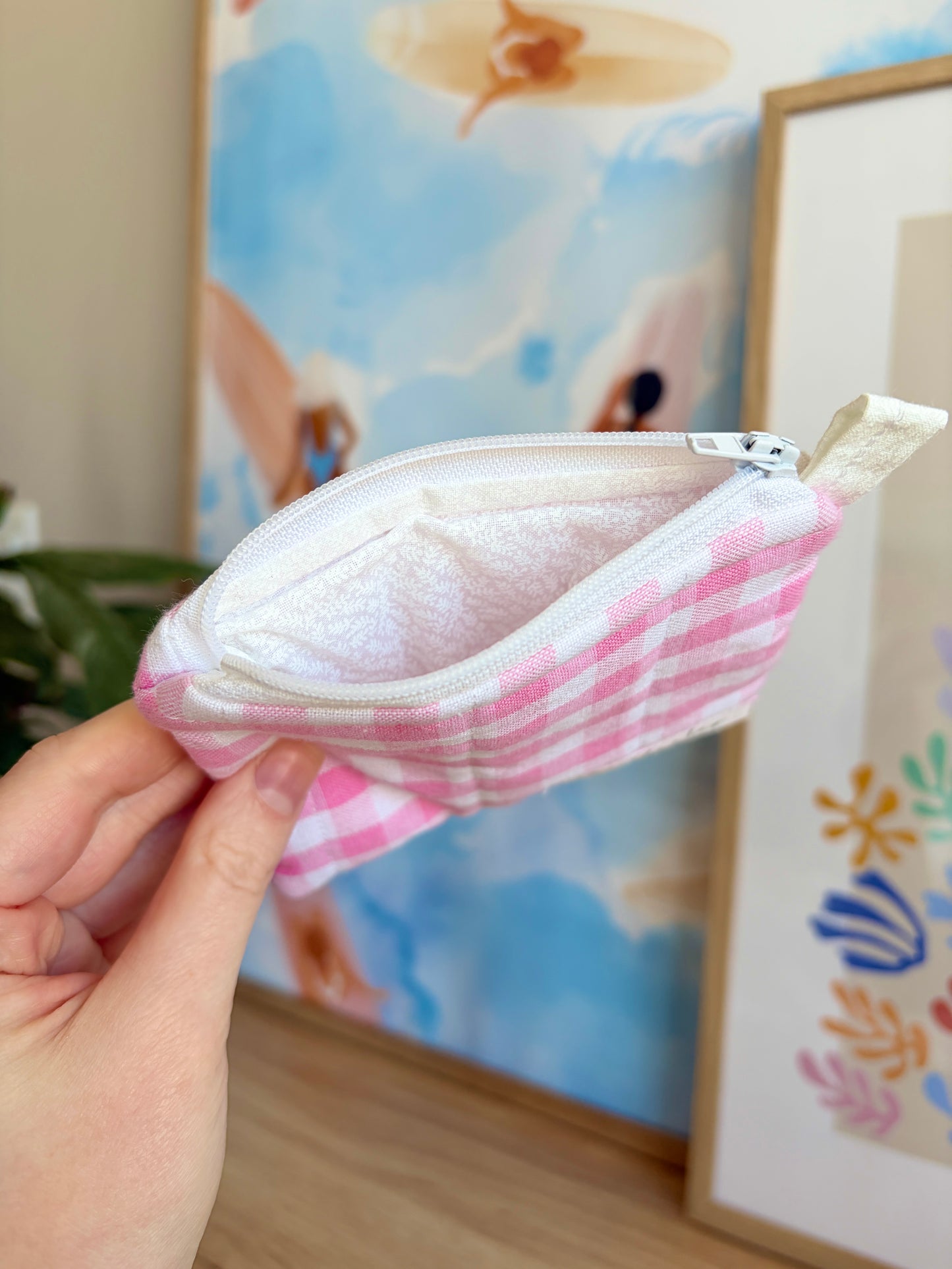 Pink Gingham Keychain Wallet