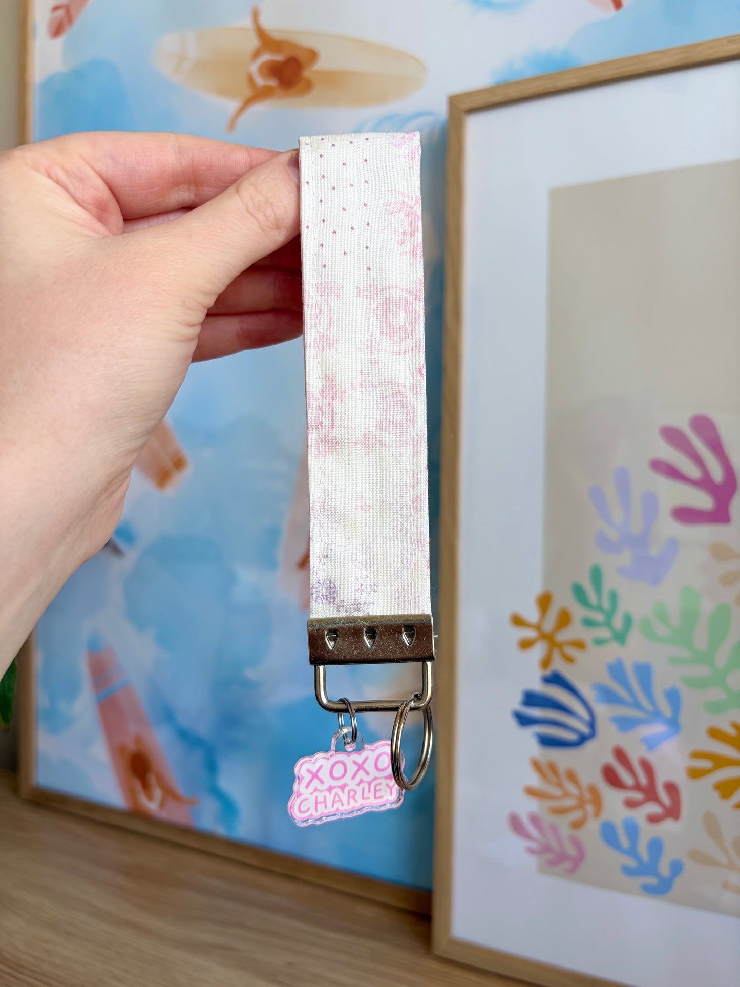 Ditsy Picnic Pink & Cream Keychain Wristlet