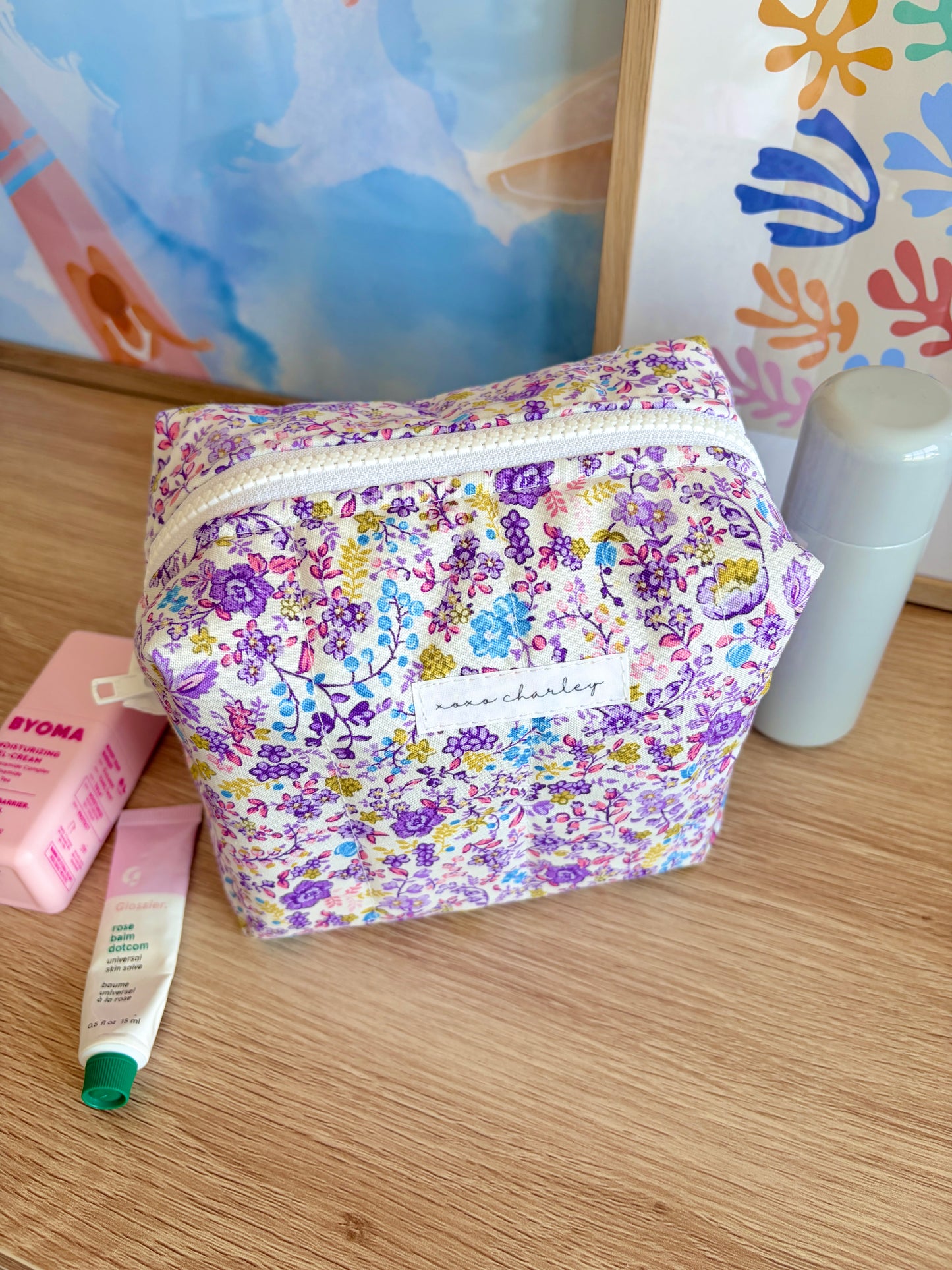 Ditsy Picnic Purple Medium Makeup Bag