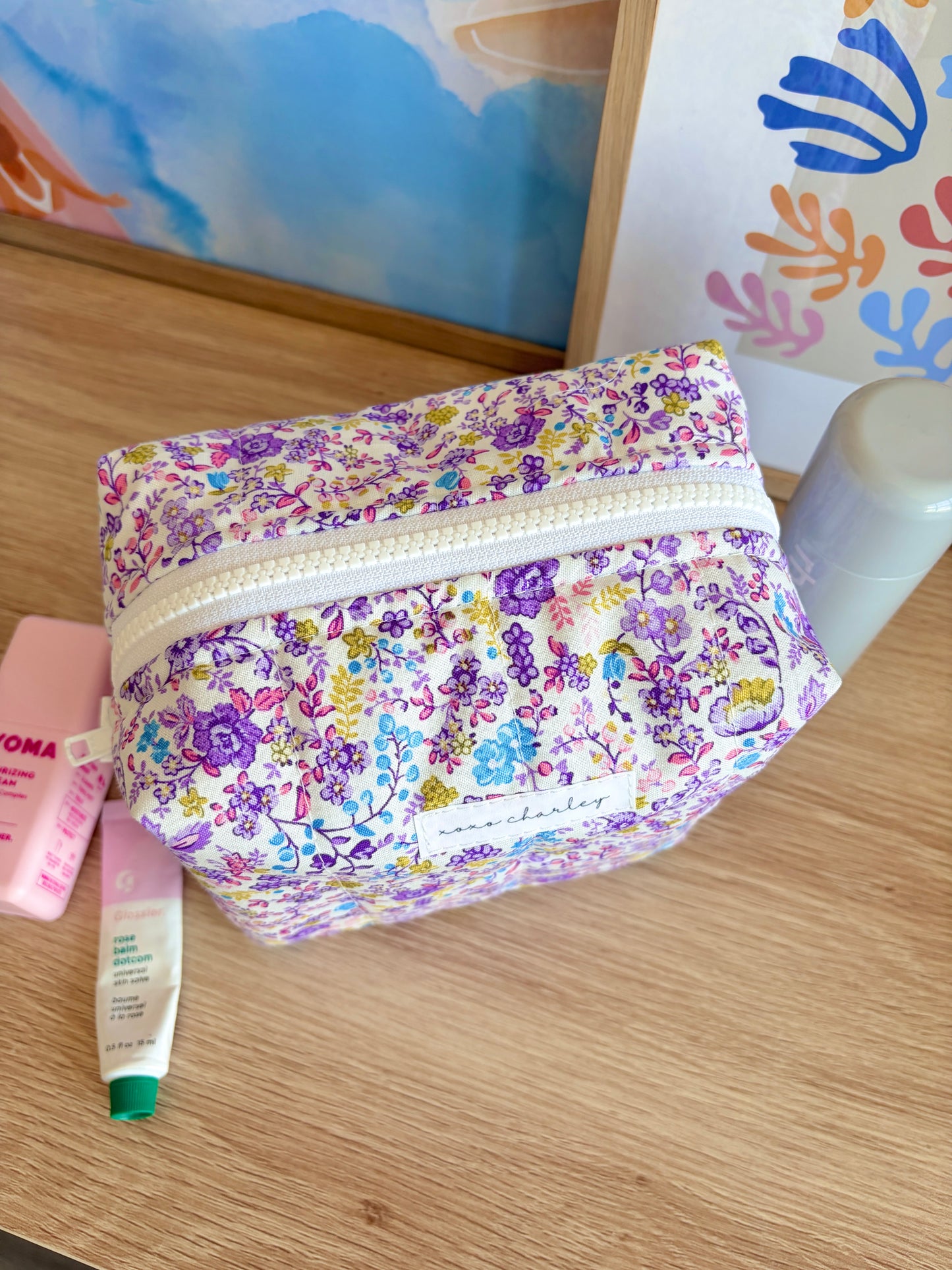 Ditsy Picnic Purple Medium Makeup Bag