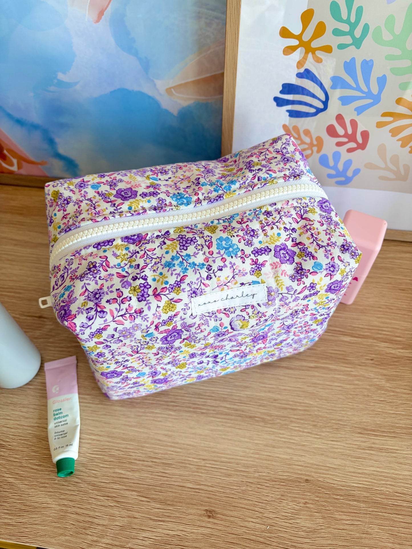 Ditsy Picnic Purple Large Makeup Bag