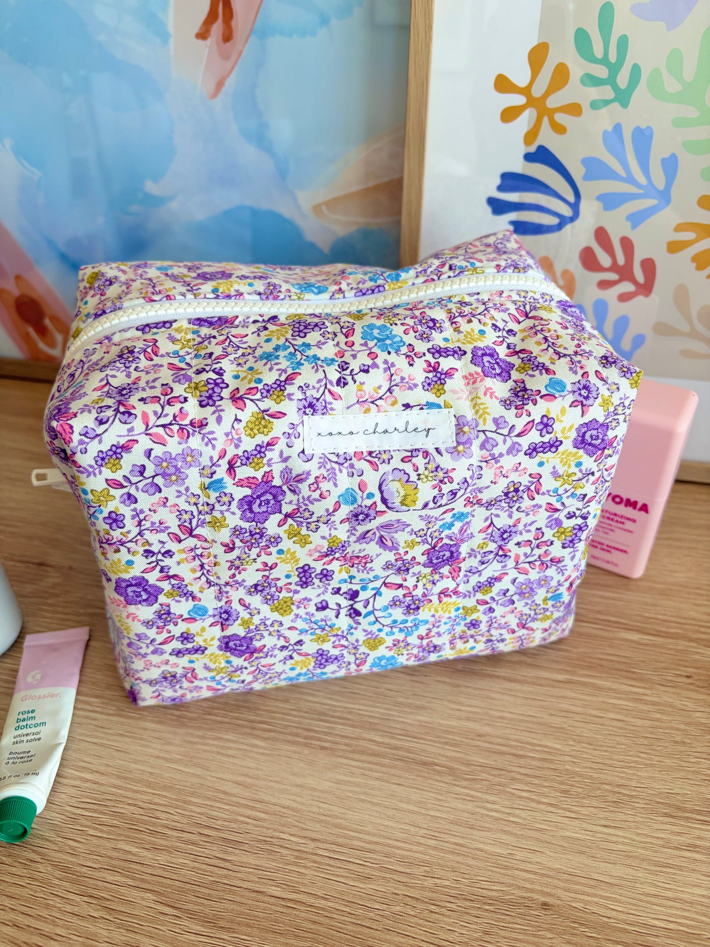Ditsy Picnic Purple Large Makeup Bag